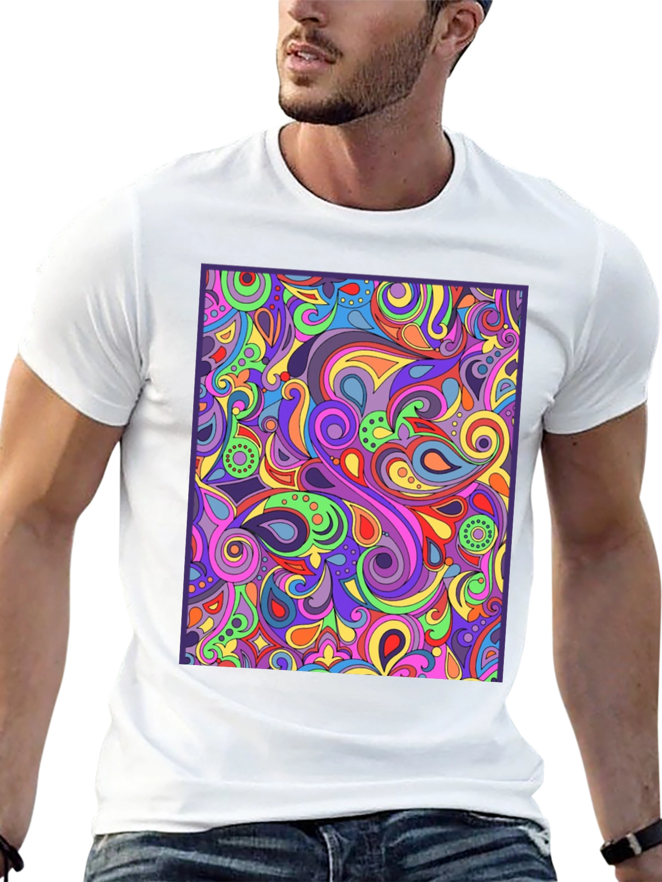 Psychedelic Swirl Pattern Black T-Shirt