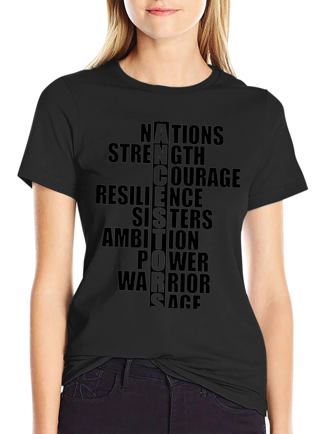 Empowering Word Art Graphic Tee - Black