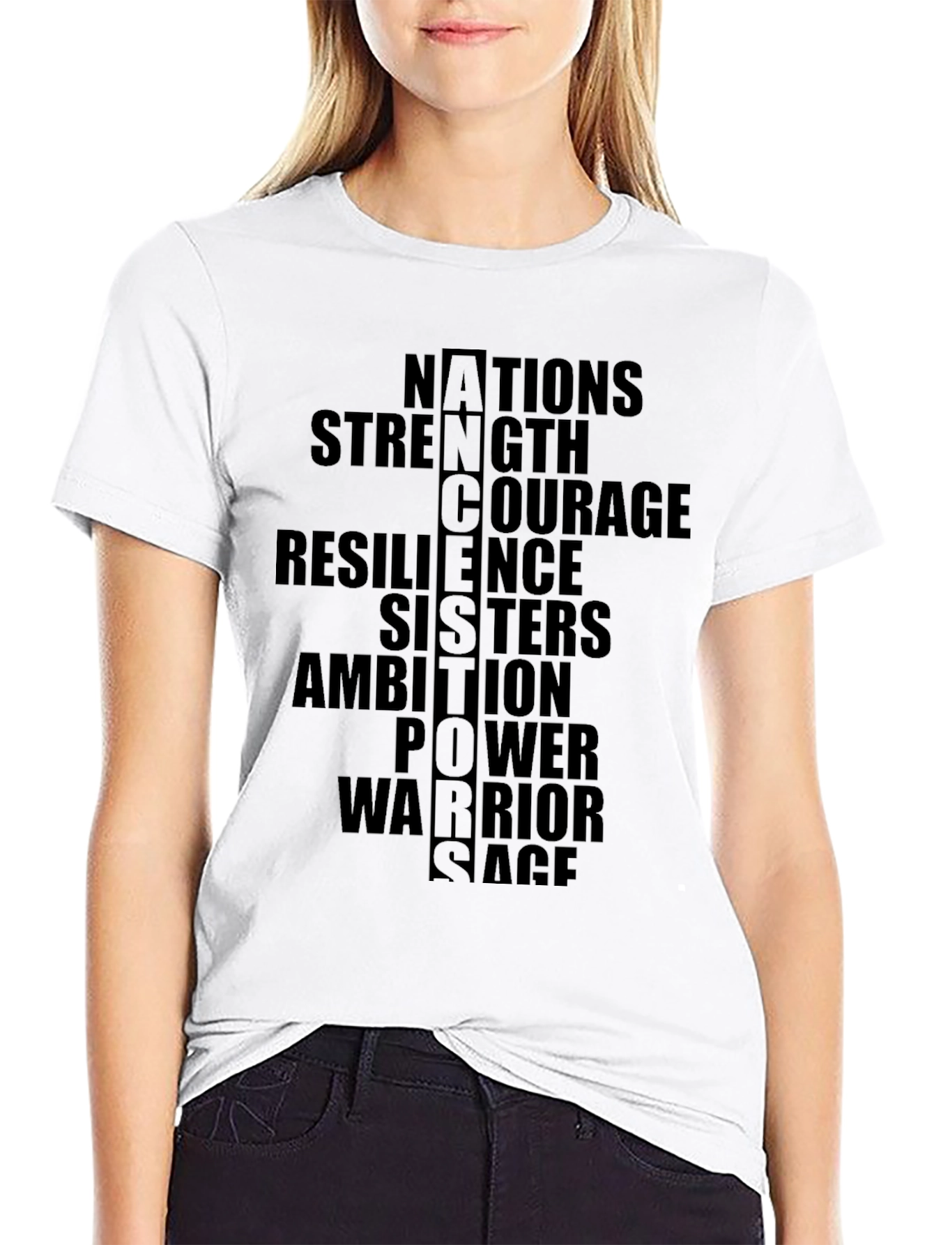 Empowering Word Art Graphic Tee - Black