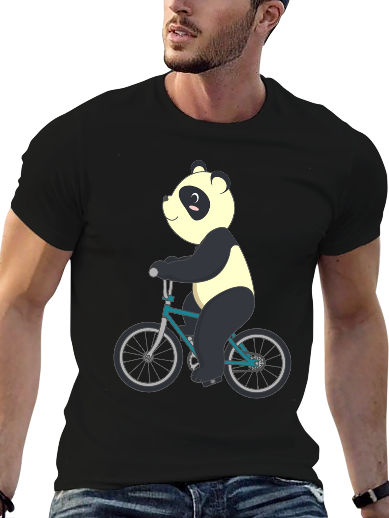 Panda on Bike Graphic Tee - Mens Black T-Shirt