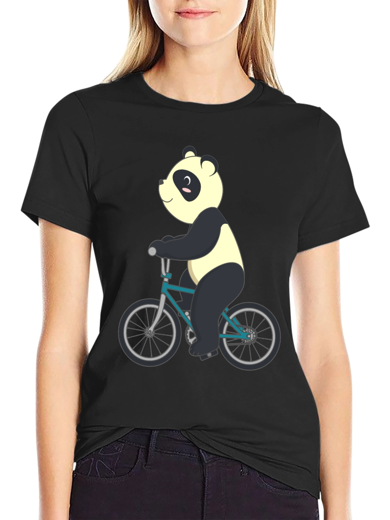 Panda on Bike Graphic Tee - Mens Black T-Shirt