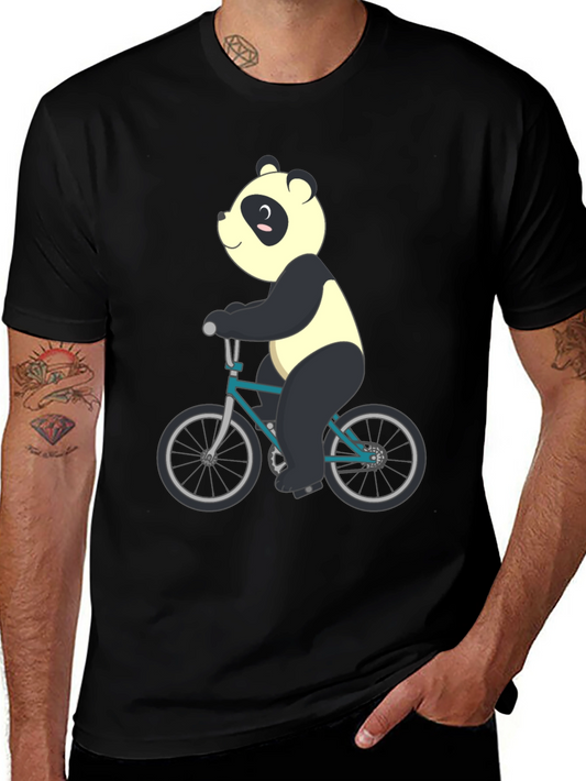 Panda on Bike Graphic Tee - Mens Black T-Shirt
