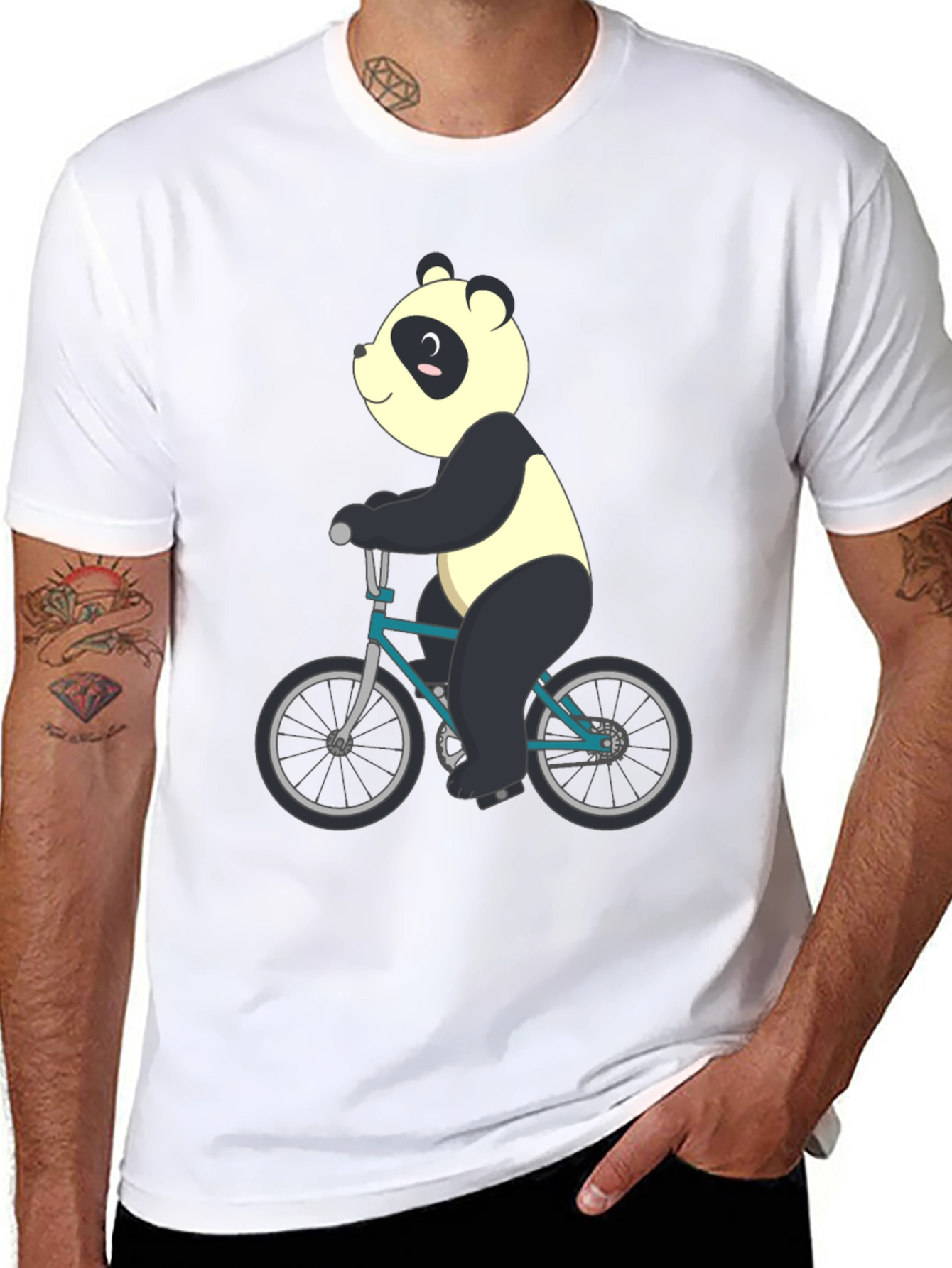 Panda on Bike Graphic Tee - Mens Black T-Shirt