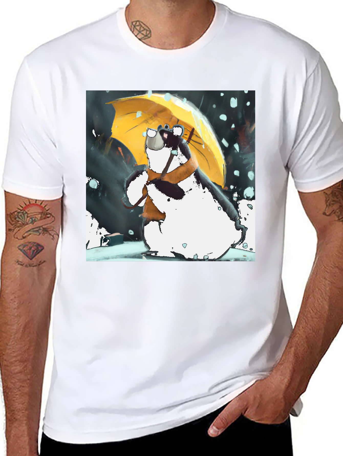 Whimsical Bear Umbrella Graphic T-Shirt