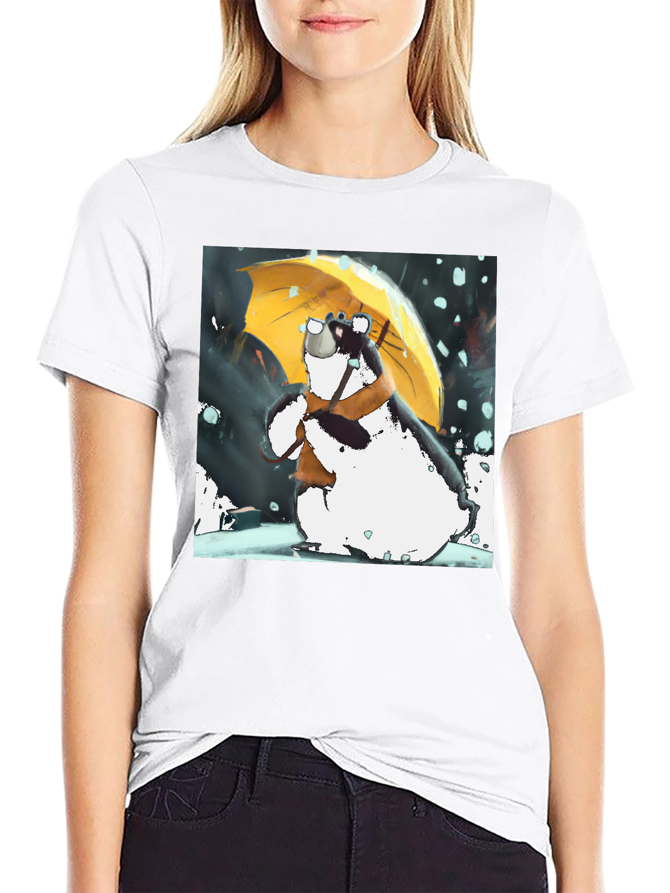 Whimsical Bear Umbrella Graphic T-Shirt