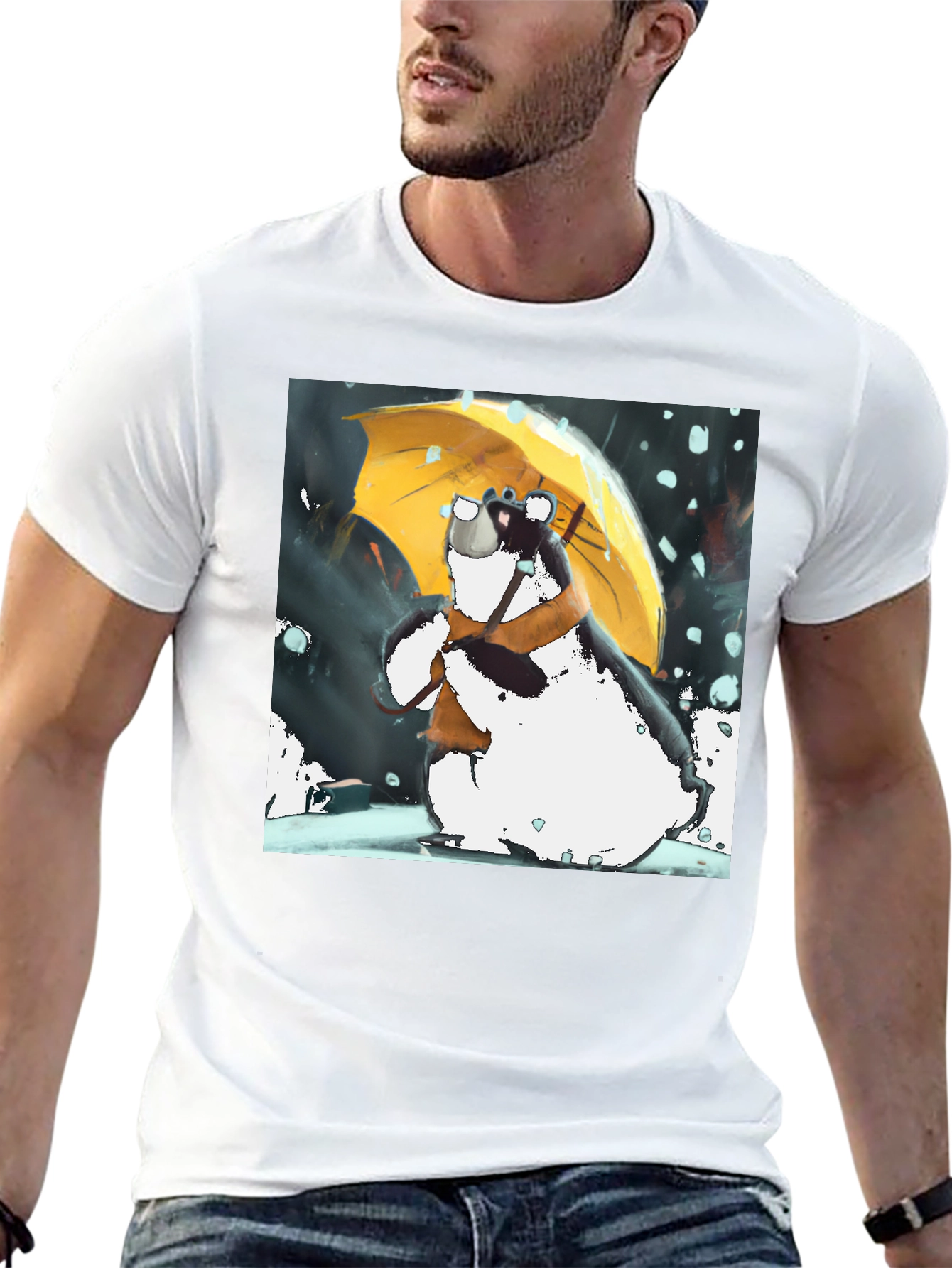 Whimsical Bear Umbrella Graphic T-Shirt