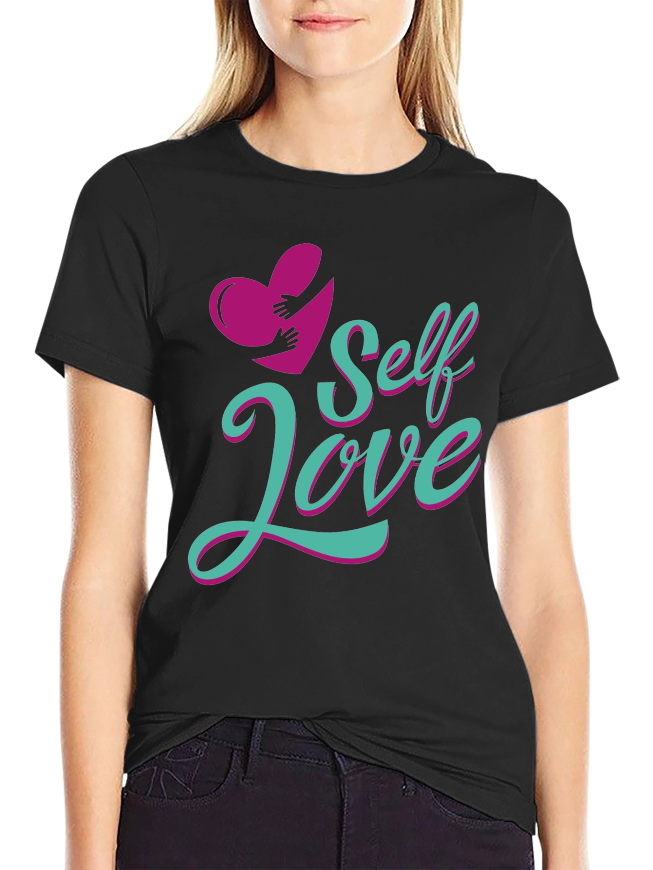Self Love Heart Graphic Tee - Black Cotton T-Shirt