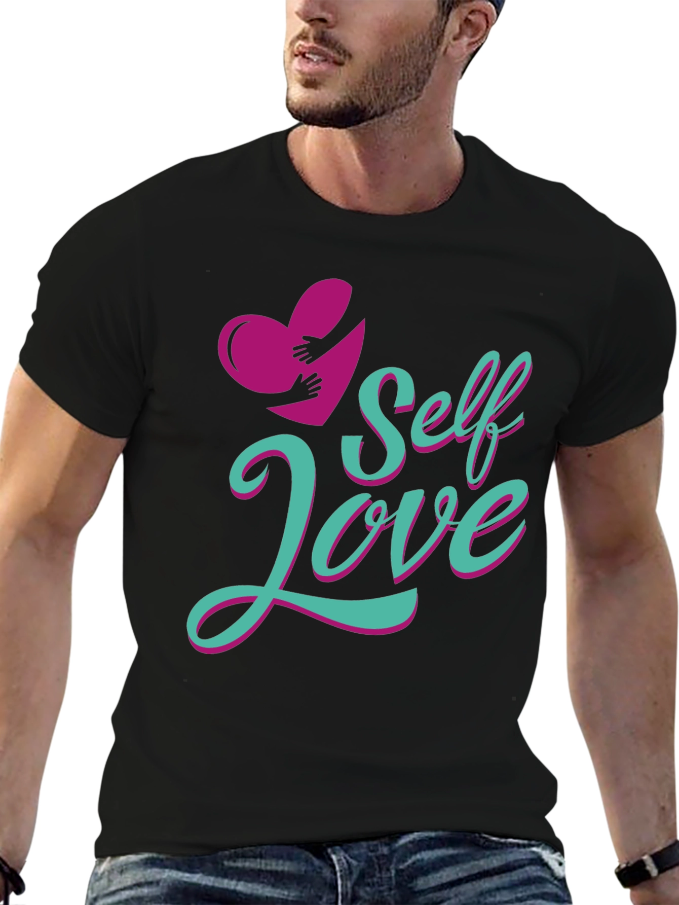 Self Love Heart Graphic Tee - Black Cotton T-Shirt