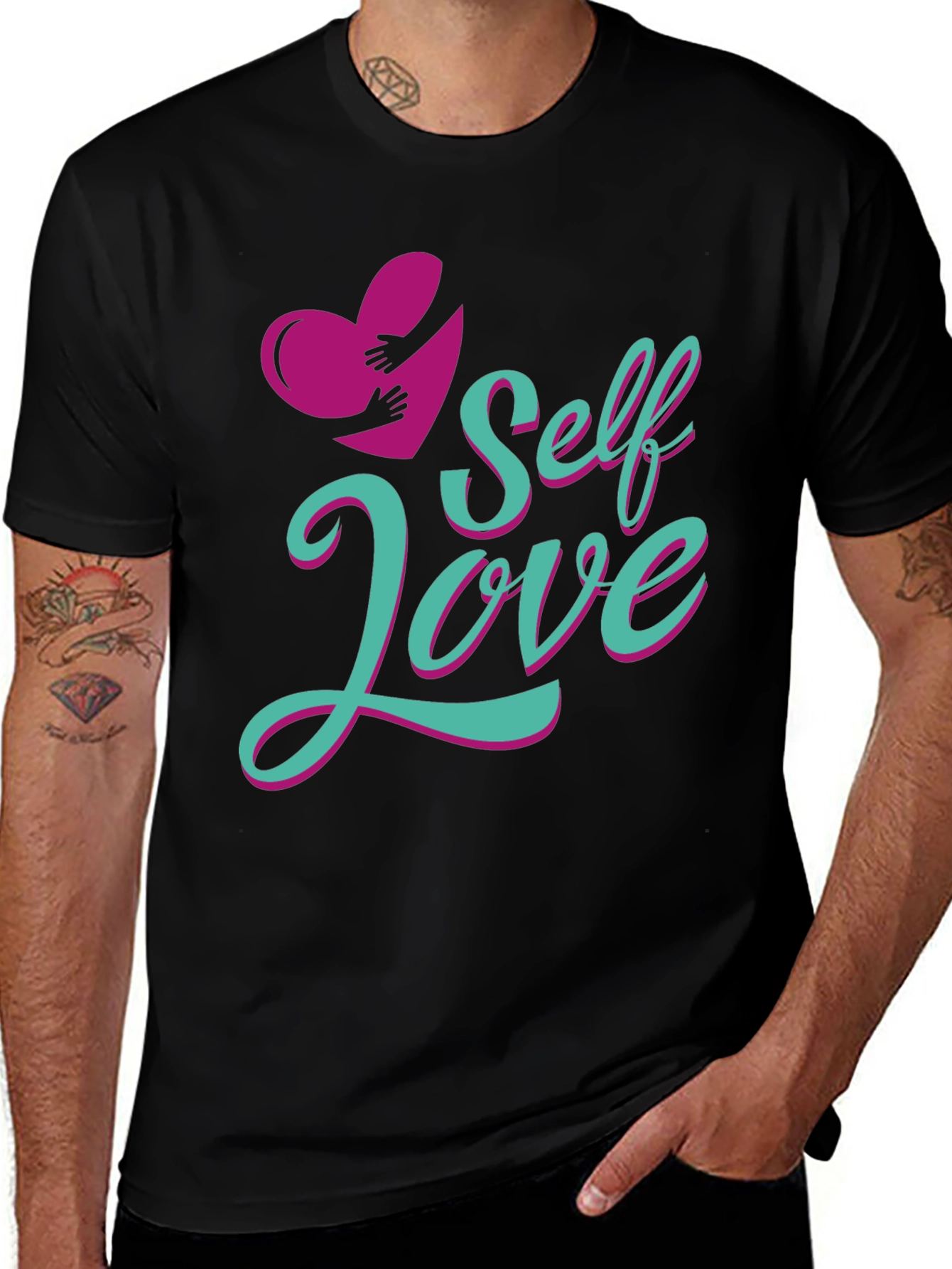 Self Love Heart Graphic Tee - Black Cotton T-Shirt