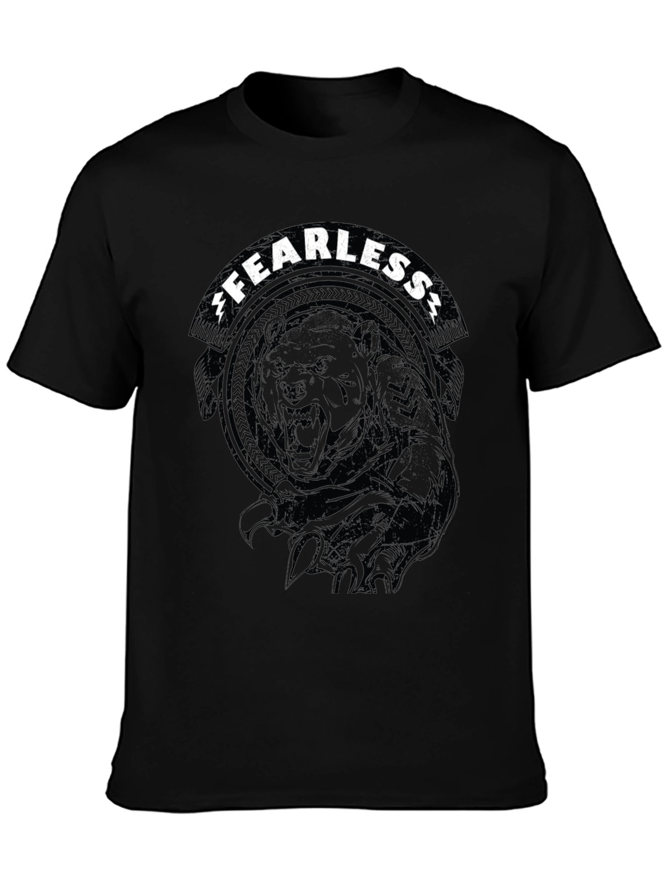 Fearless Bear Graphic Tee - Black Cotton T-Shirt