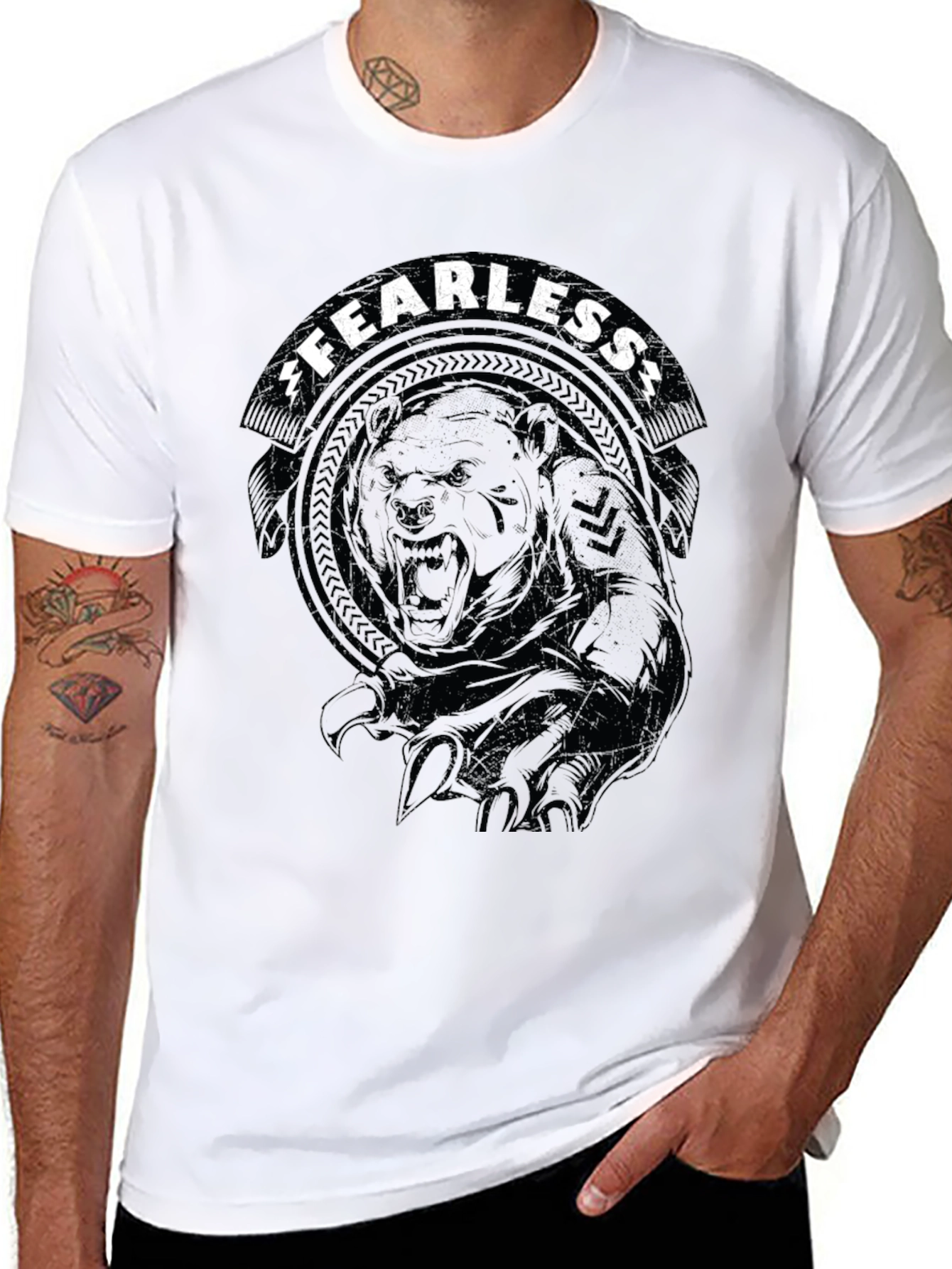 Fearless Bear Graphic Tee - Black Cotton T-Shirt