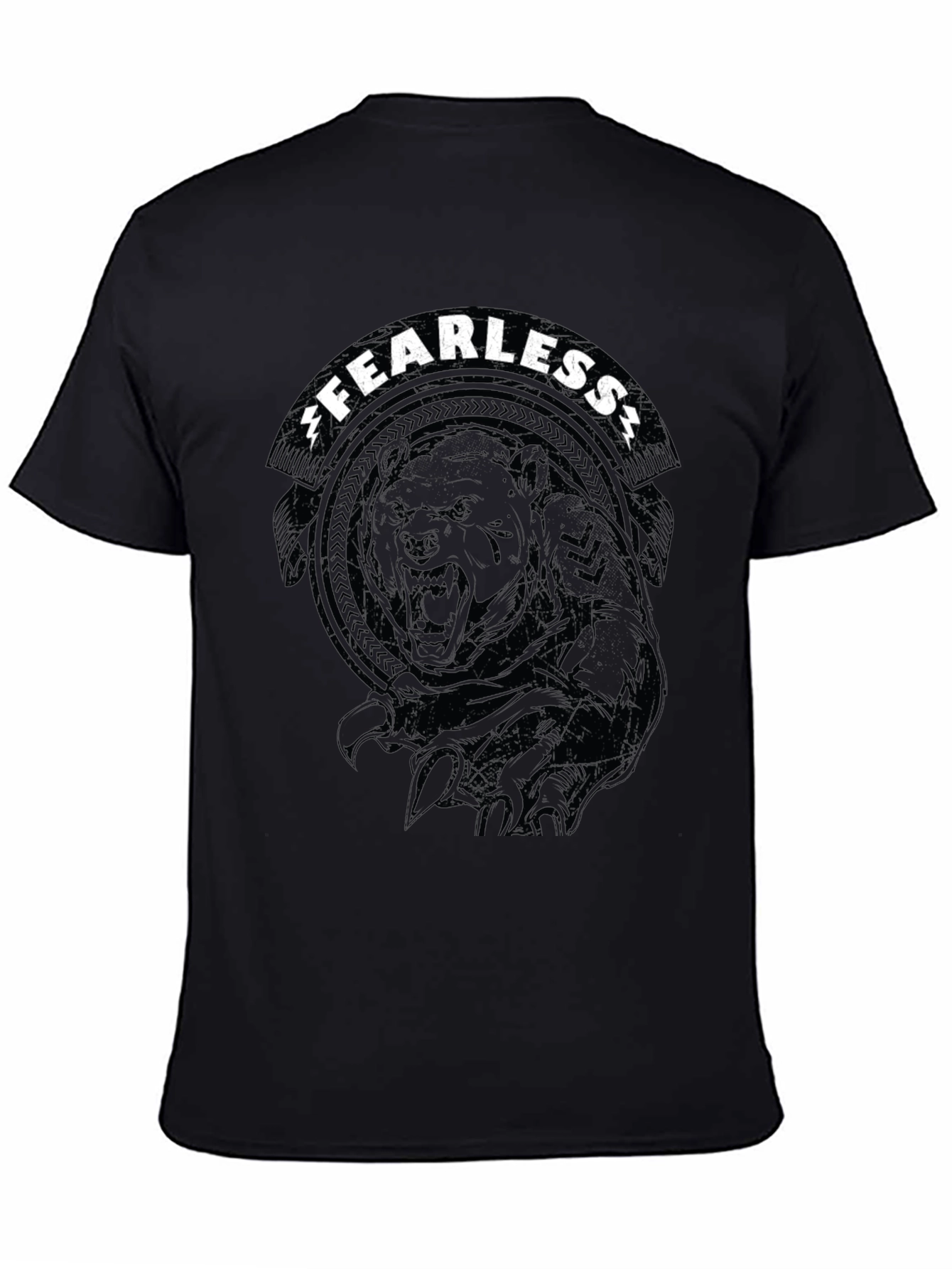 Fearless Bear Graphic Tee - Black Cotton T-Shirt