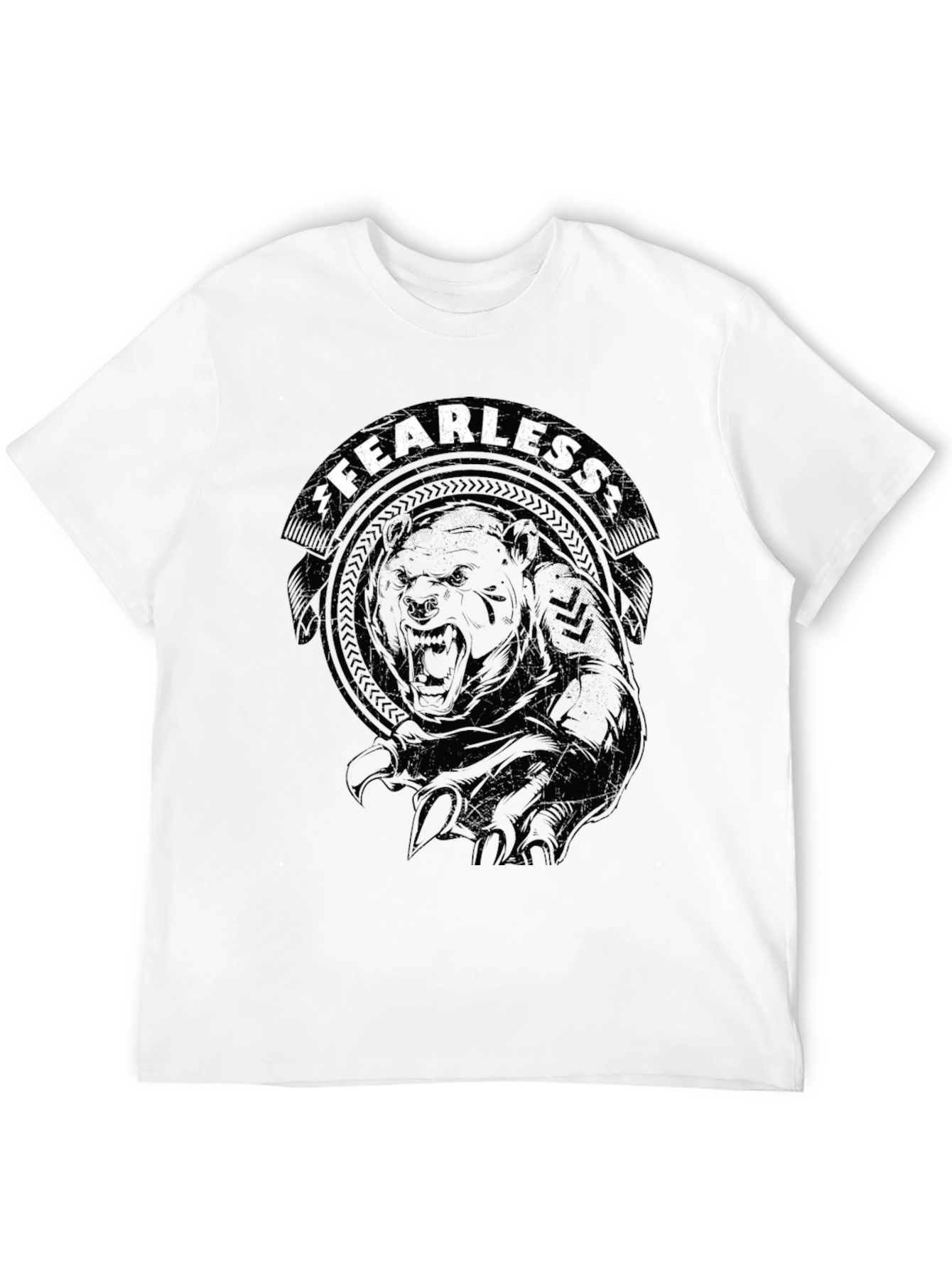 Fearless Bear Graphic Tee - Black Cotton T-Shirt
