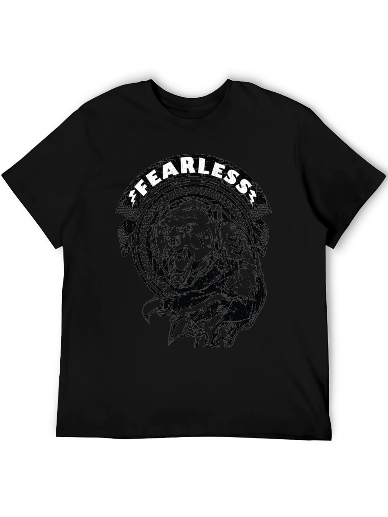 Fearless Bear Graphic Tee - Black Cotton T-Shirt