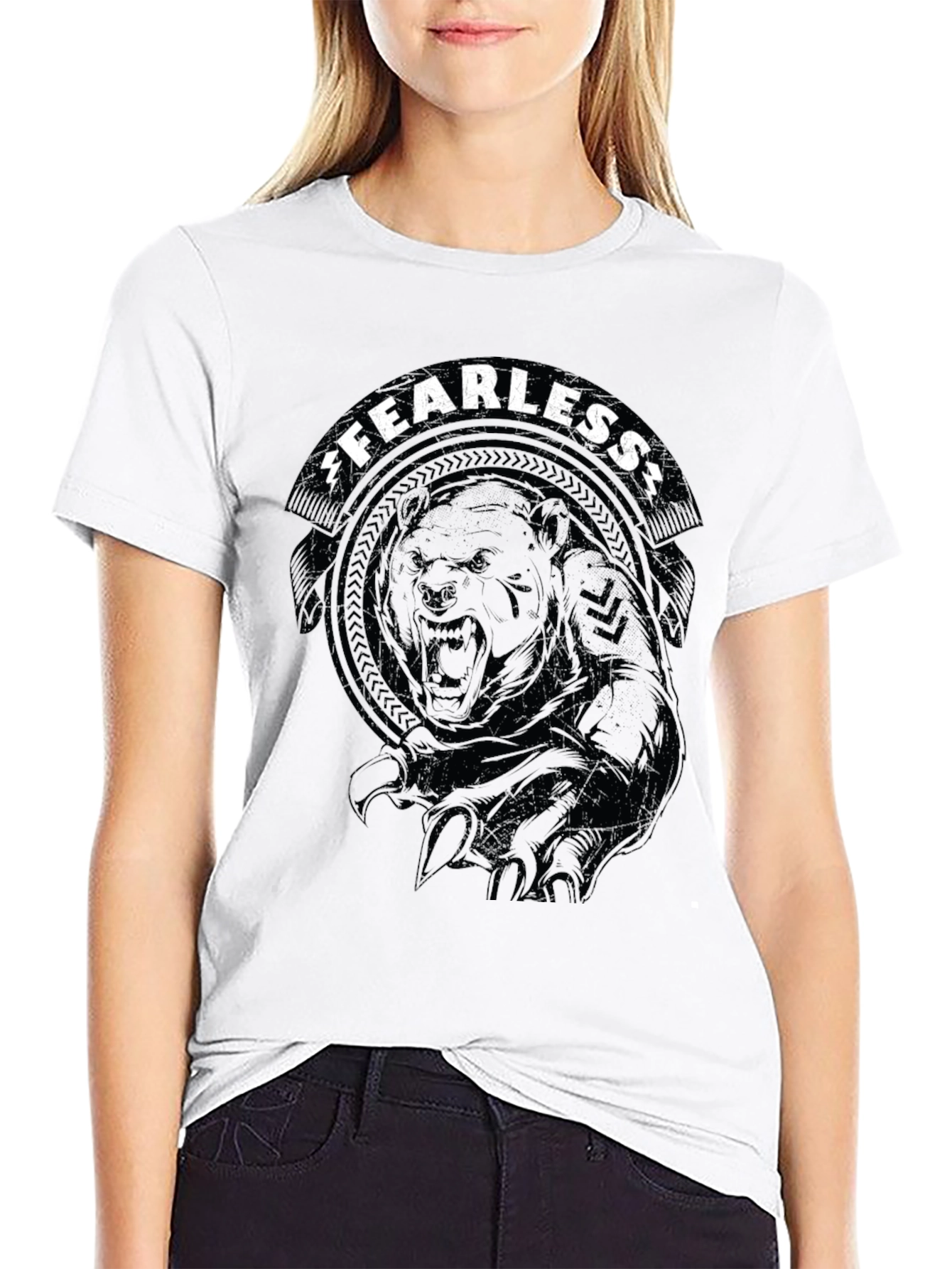 Fearless Bear Graphic Tee - Black Cotton T-Shirt