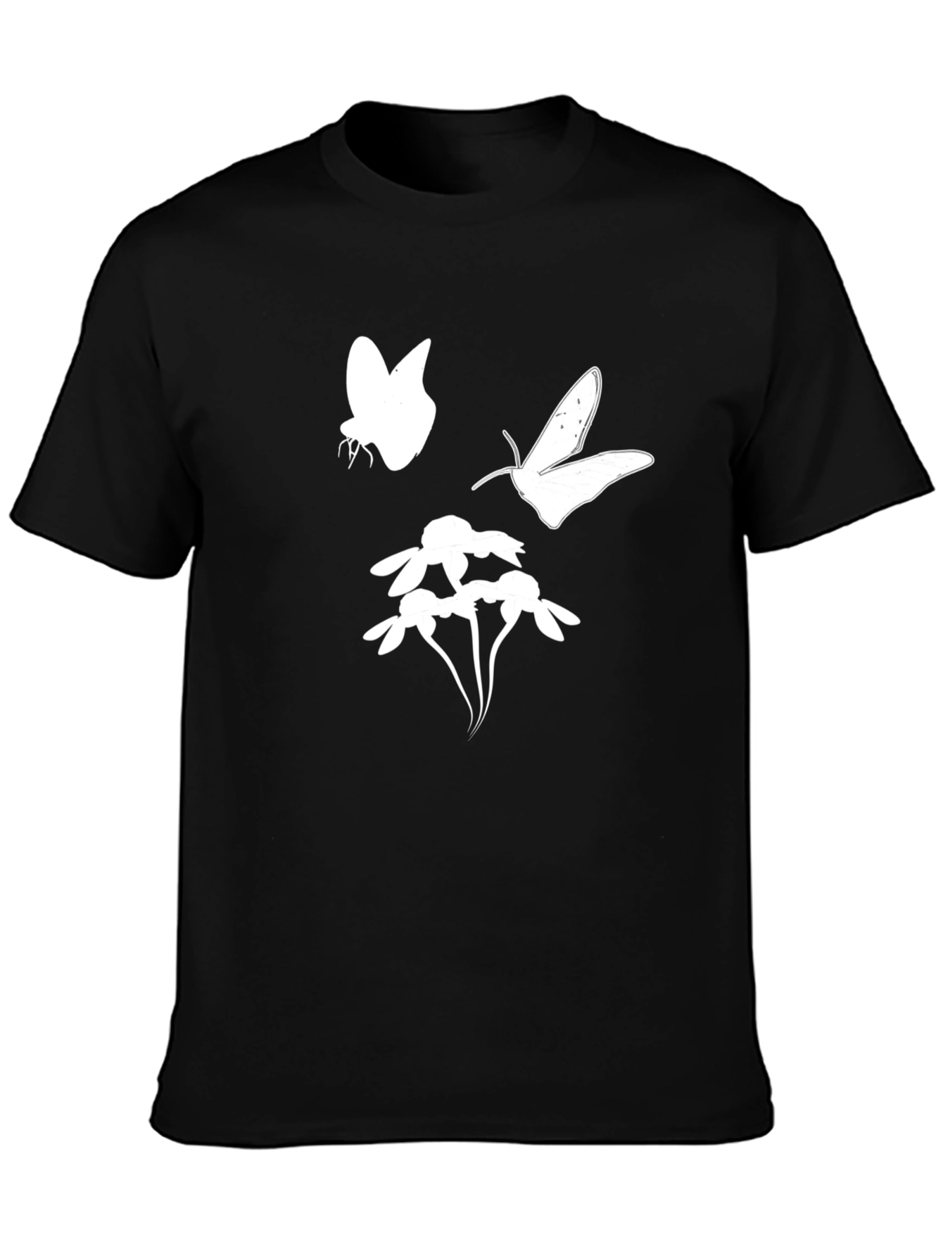 Butterfly & Flower Graphic Black T-Shirt