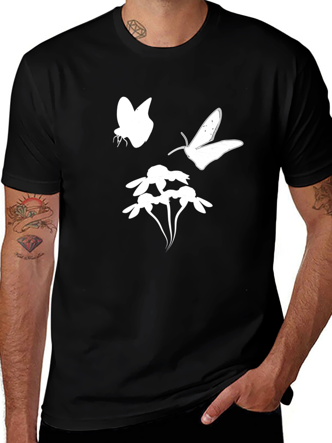 Butterfly & Flower Graphic Black T-Shirt