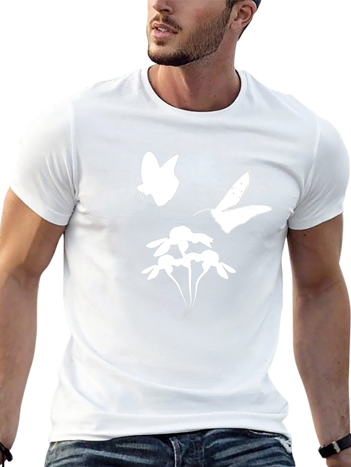 Butterfly & Flower Graphic Black T-Shirt