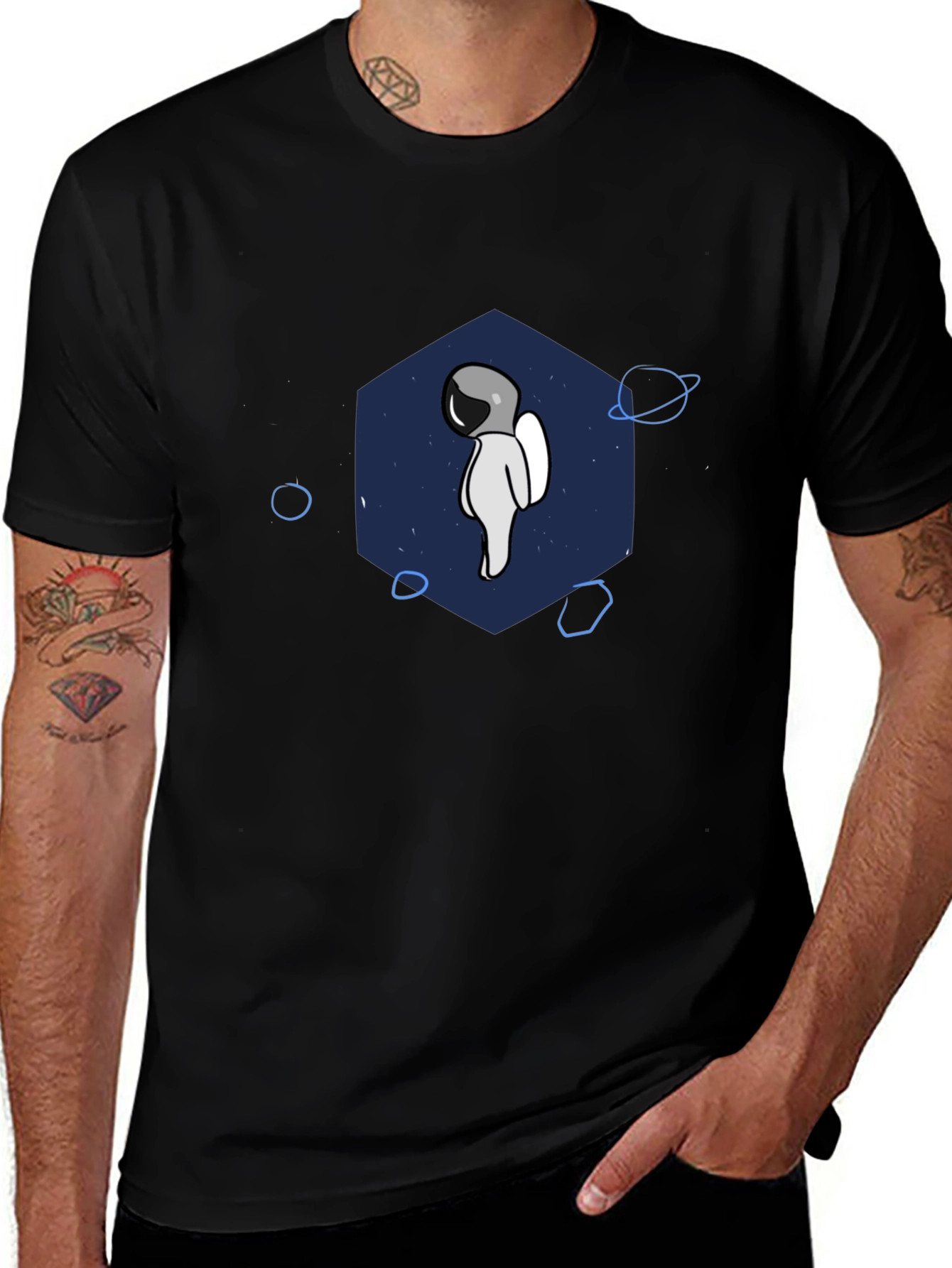 Astronaut Graphic T-Shirt - Black Crew Neck Tee