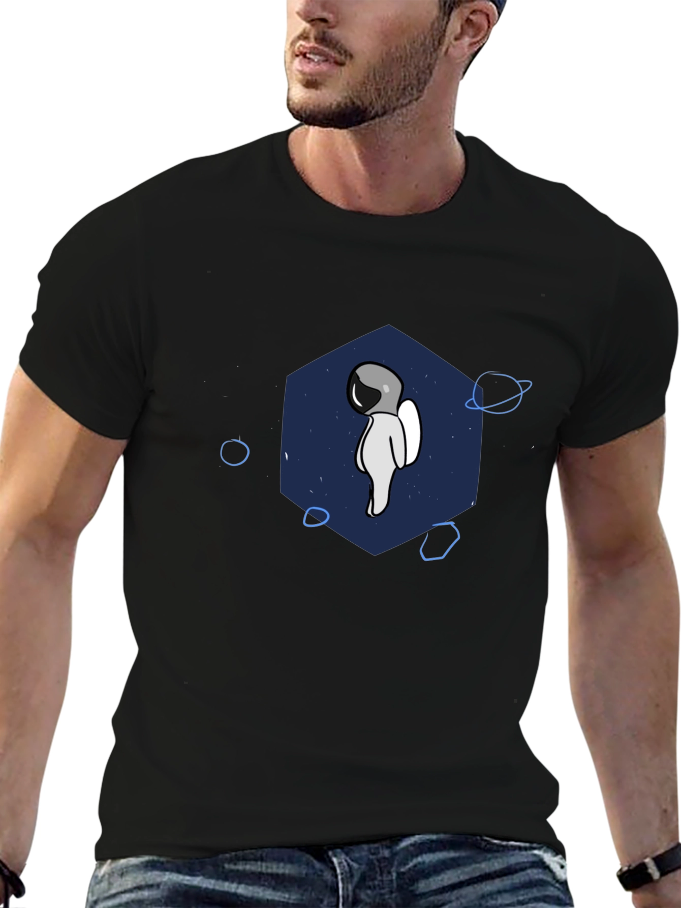 Astronaut Graphic T-Shirt - Black Crew Neck Tee