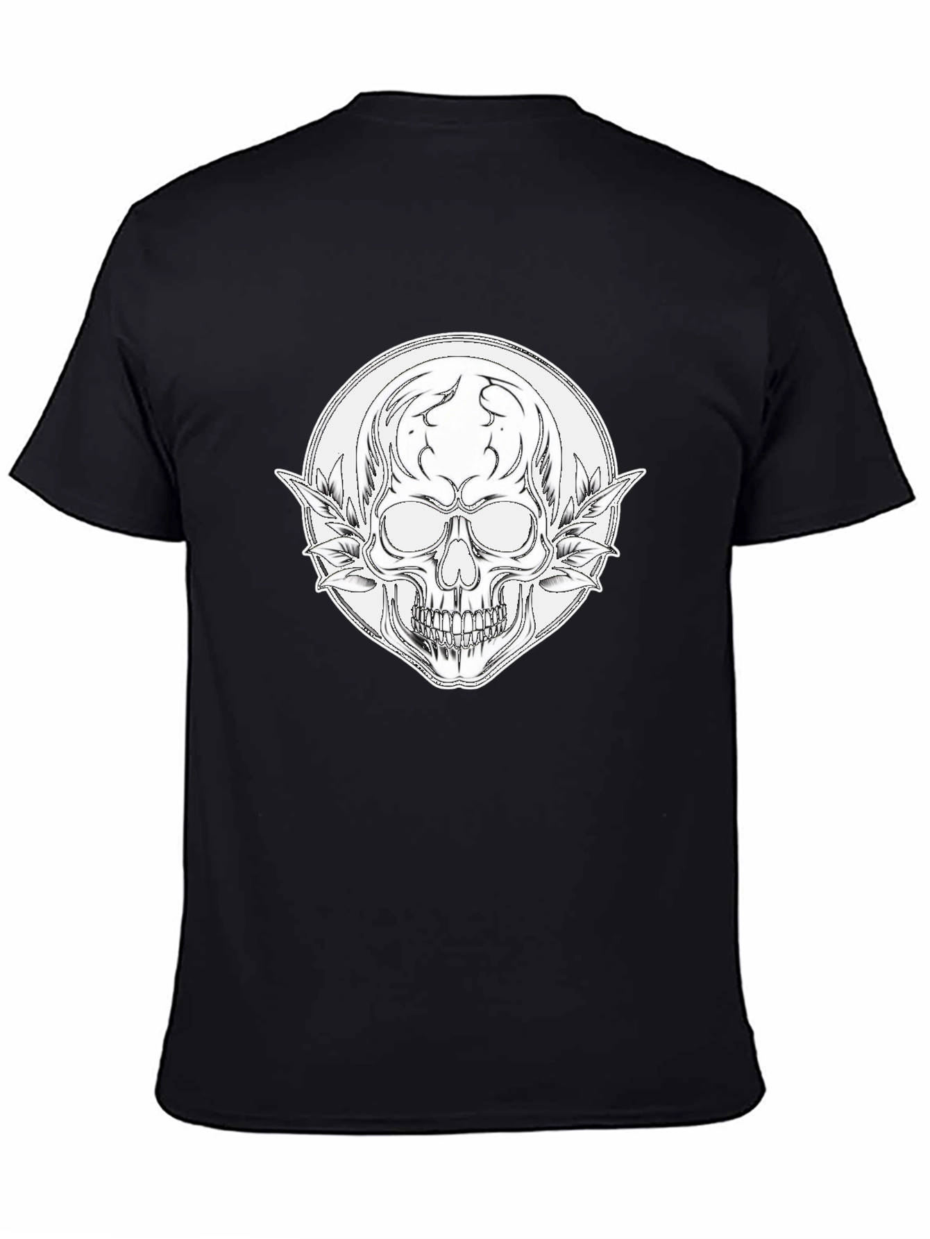 Skull and Leaves Graphic Black T-Shirt
