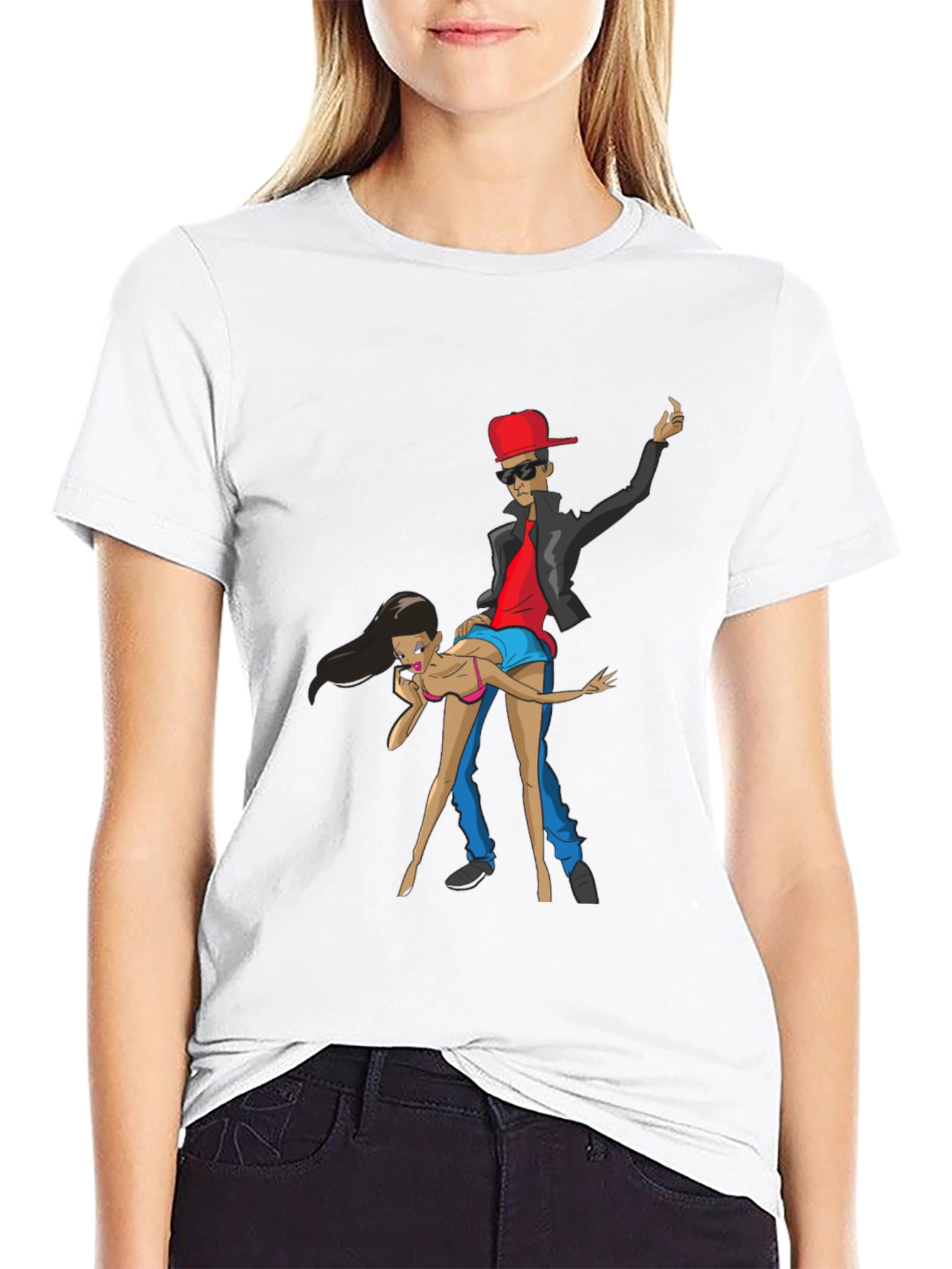 Cartoon Graphic Black Crew Neck T-Shirt