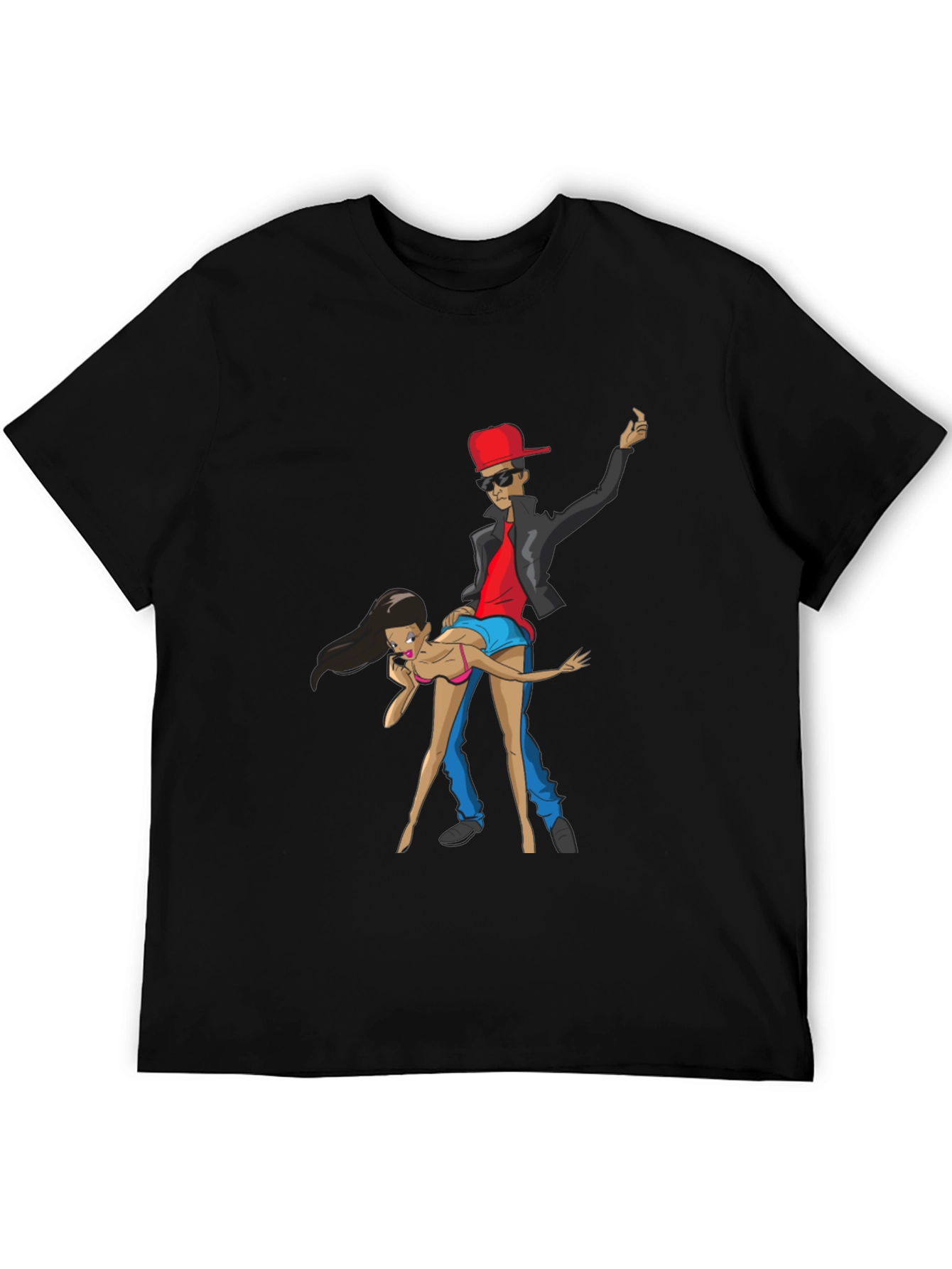 Cartoon Graphic Black Crew Neck T-Shirt