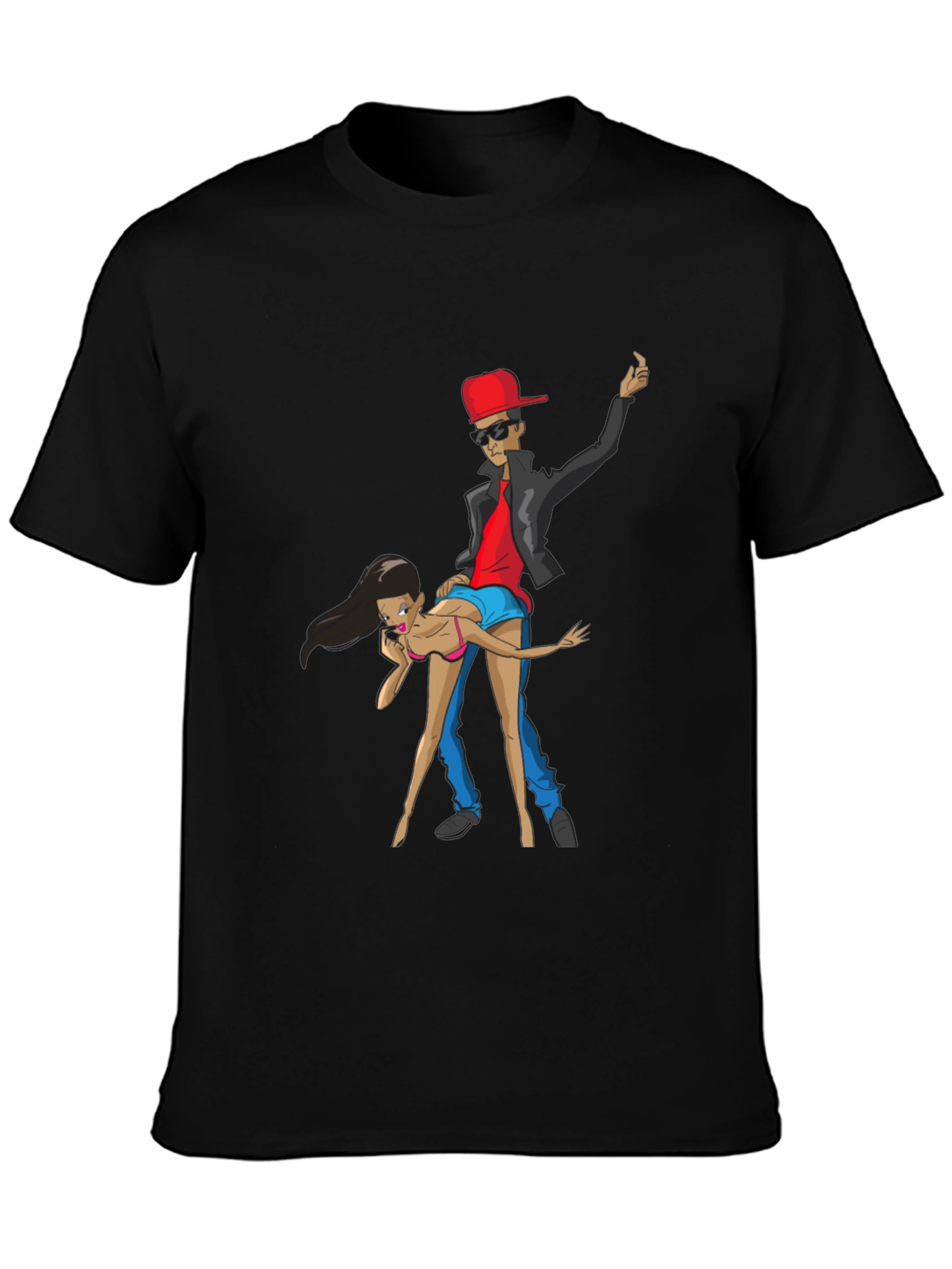 Cartoon Graphic Black Crew Neck T-Shirt