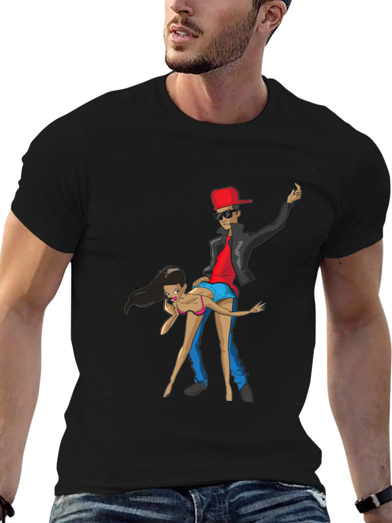 Cartoon Graphic Black Crew Neck T-Shirt