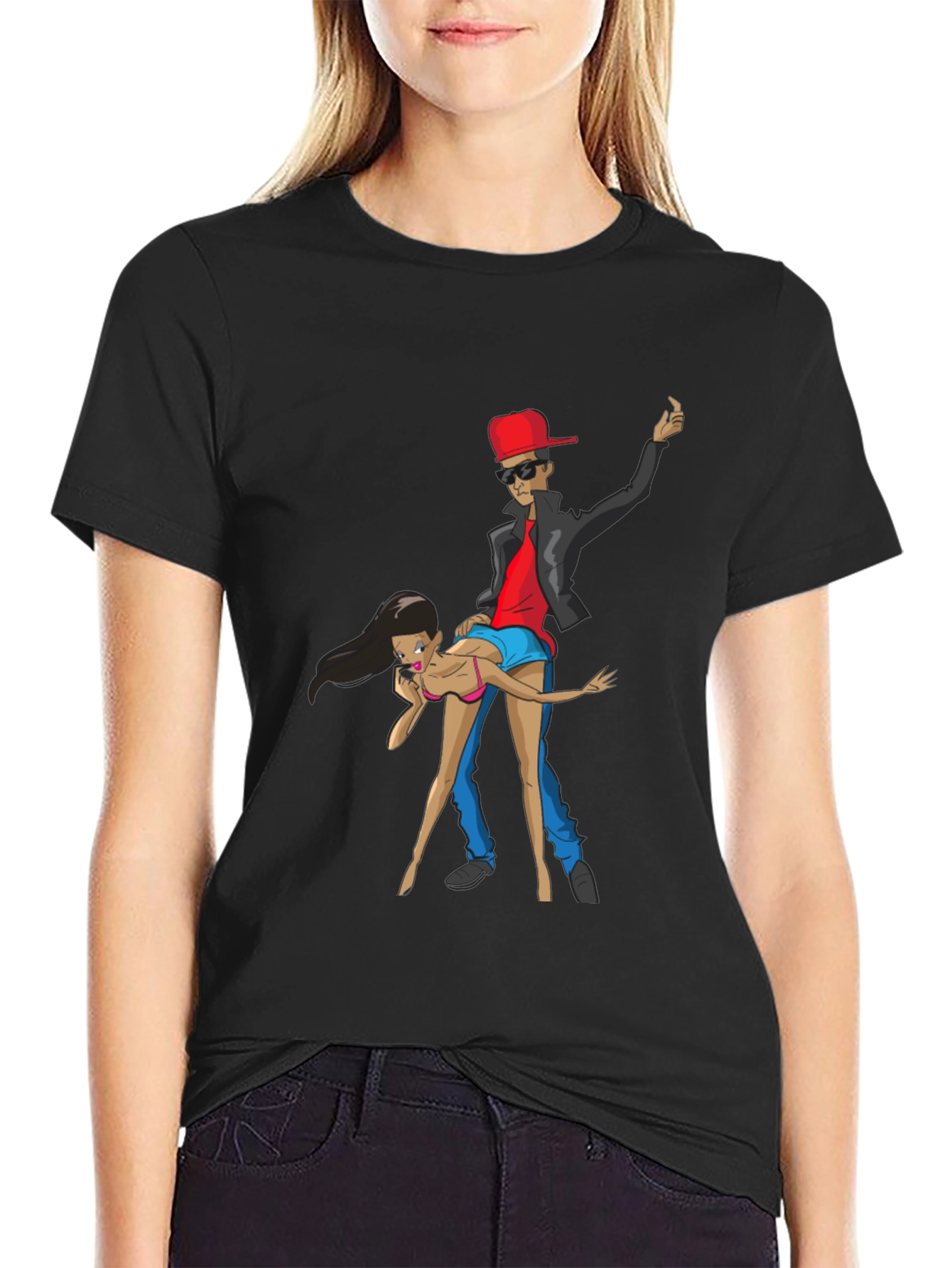 Cartoon Graphic Black Crew Neck T-Shirt