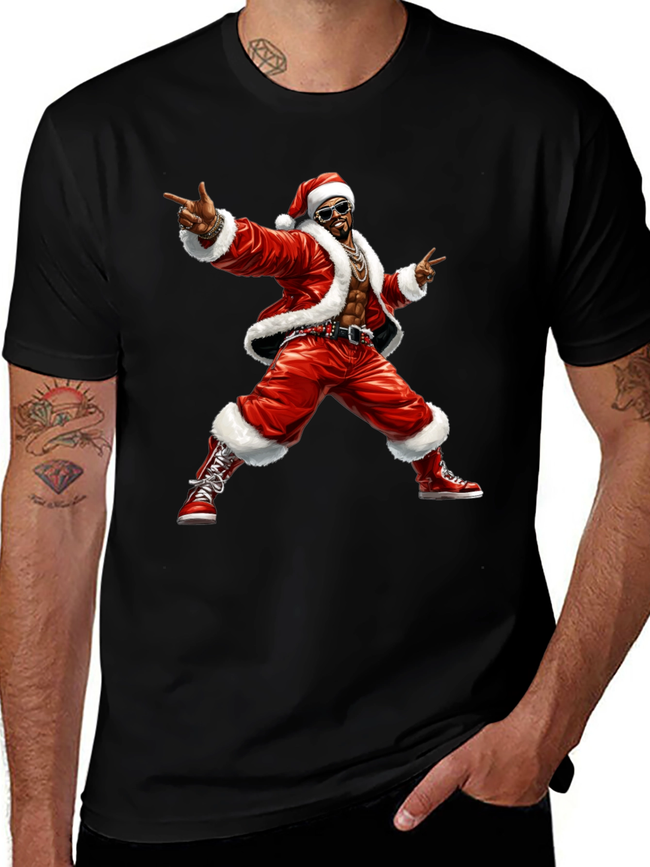 Cool Santa Graphic T-Shirt - Black