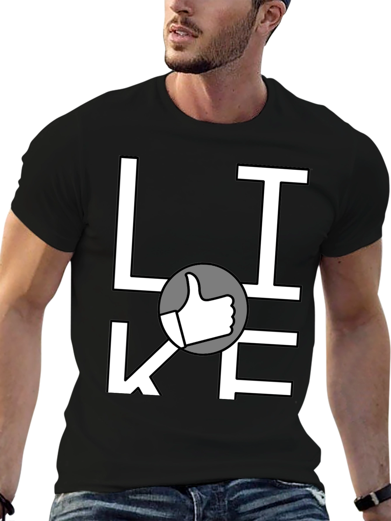 Like Graphic Print T-Shirt - Casual Black Tee