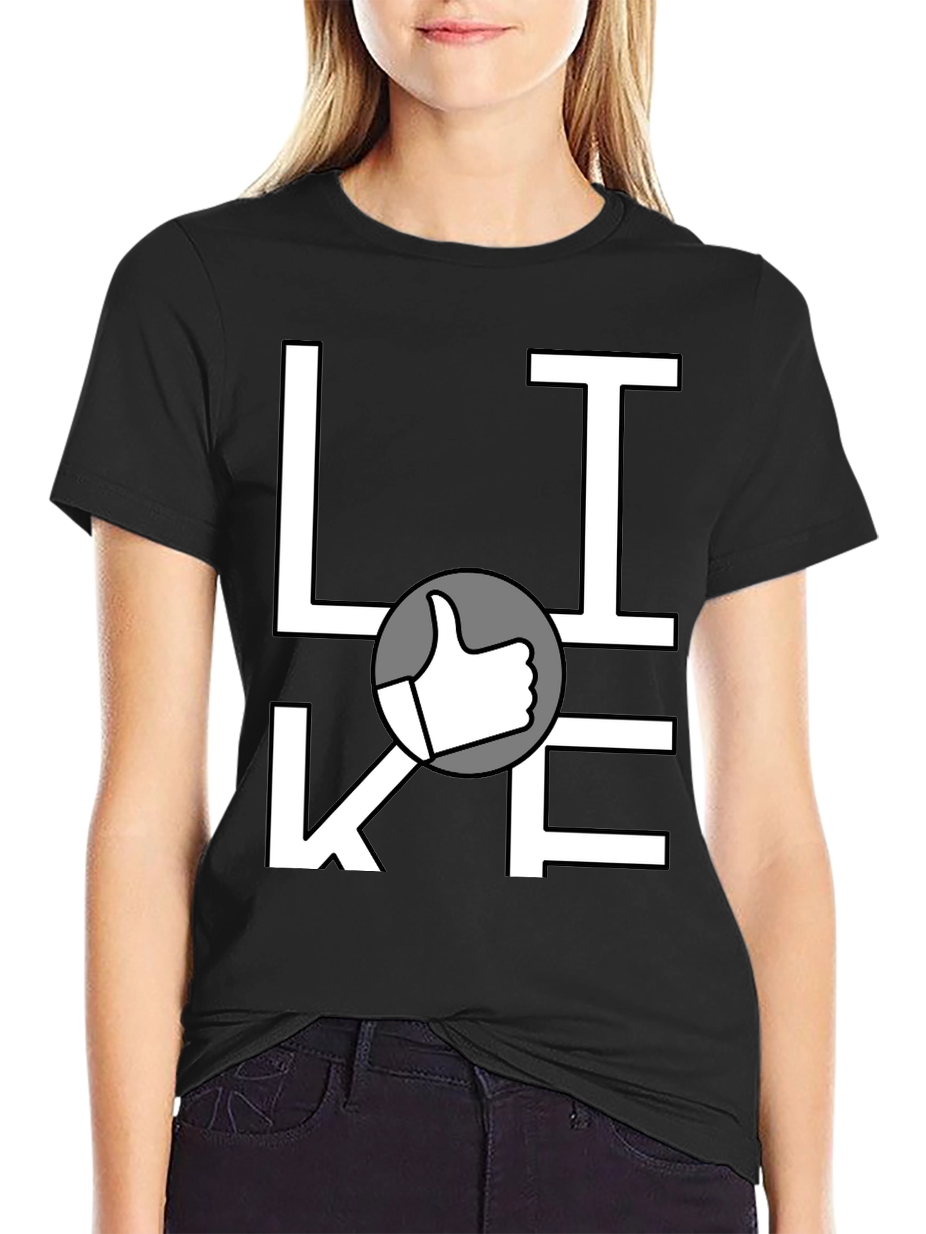 Like Graphic Print T-Shirt - Casual Black Tee