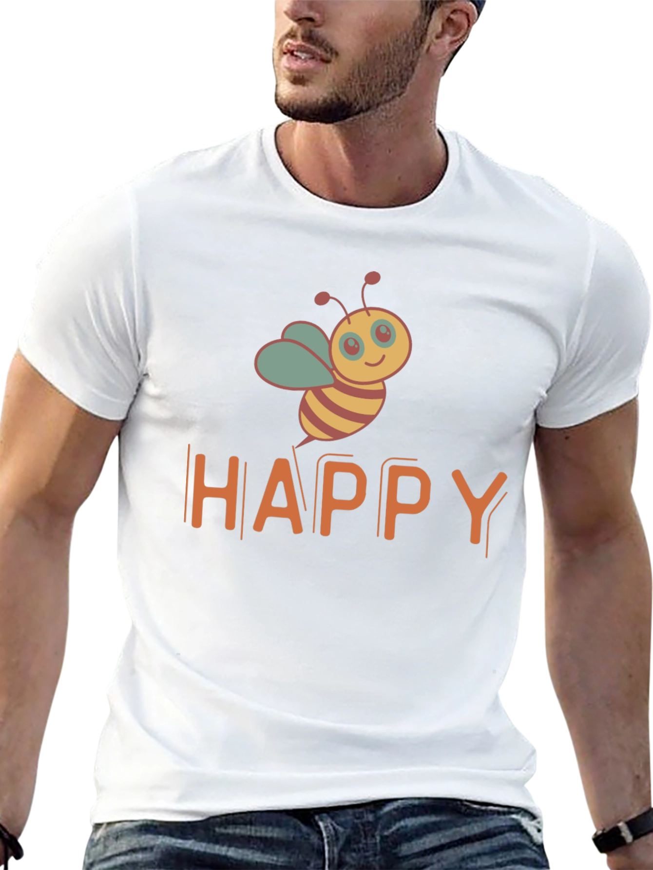 Happy Bee Graphic T-Shirt - Black Casual Tee