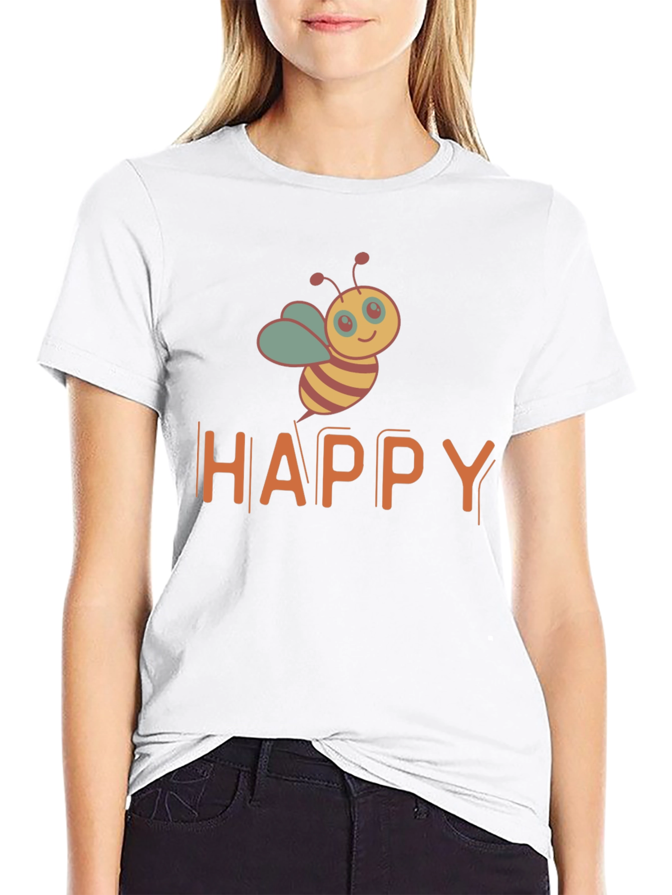 Happy Bee Graphic T-Shirt - Black Casual Tee