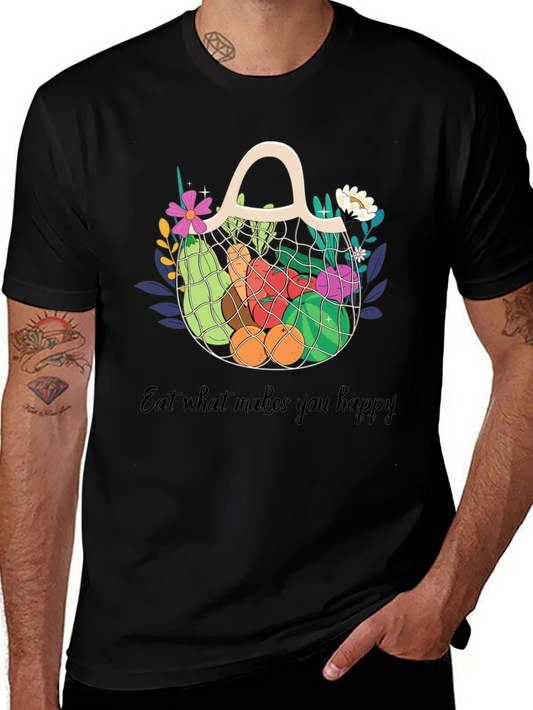 Eat Happy Black Graphic Tee - Fruit & Veggie Market Bag