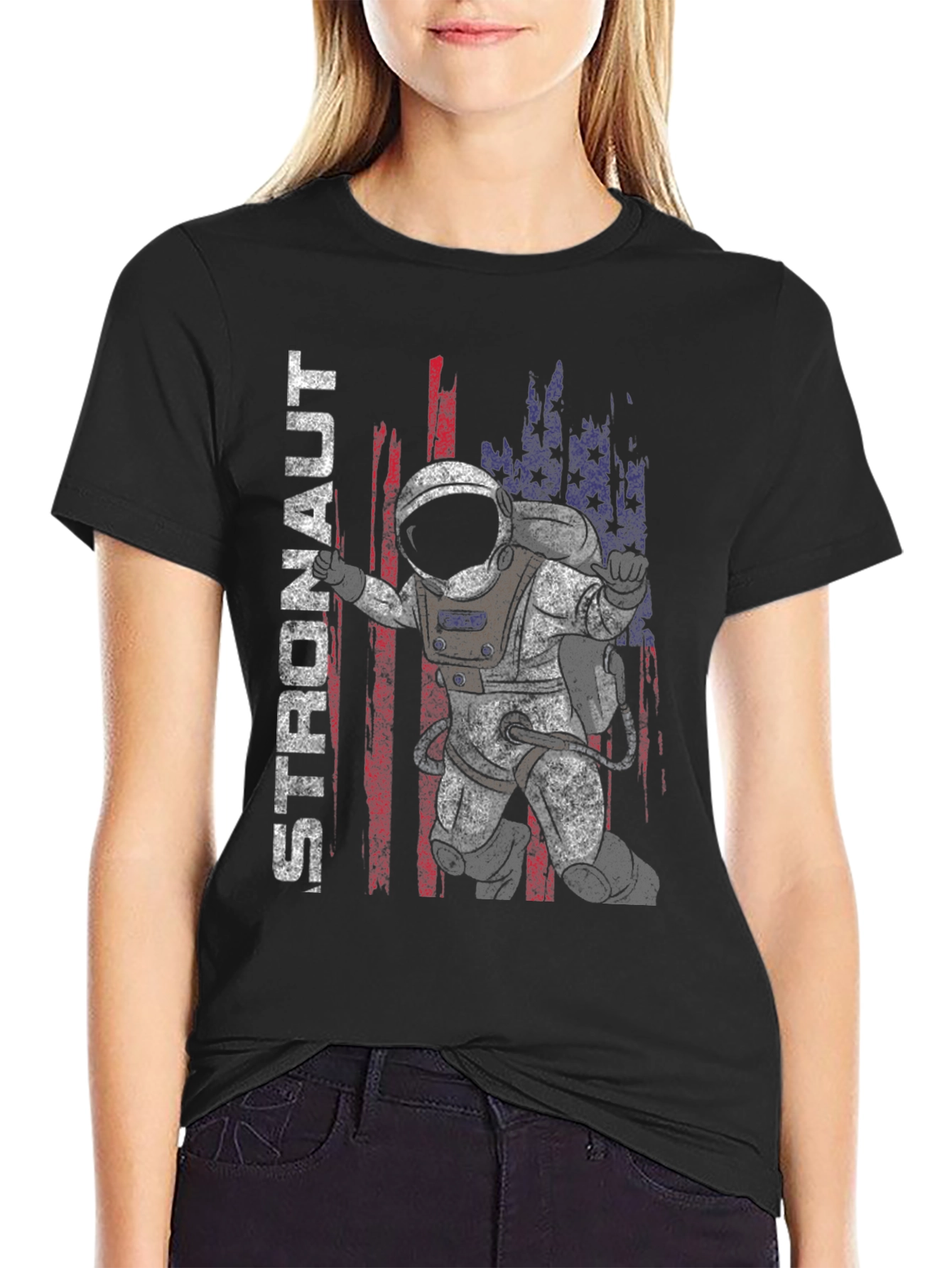 Astronaut American Flag Graphic T-Shirt