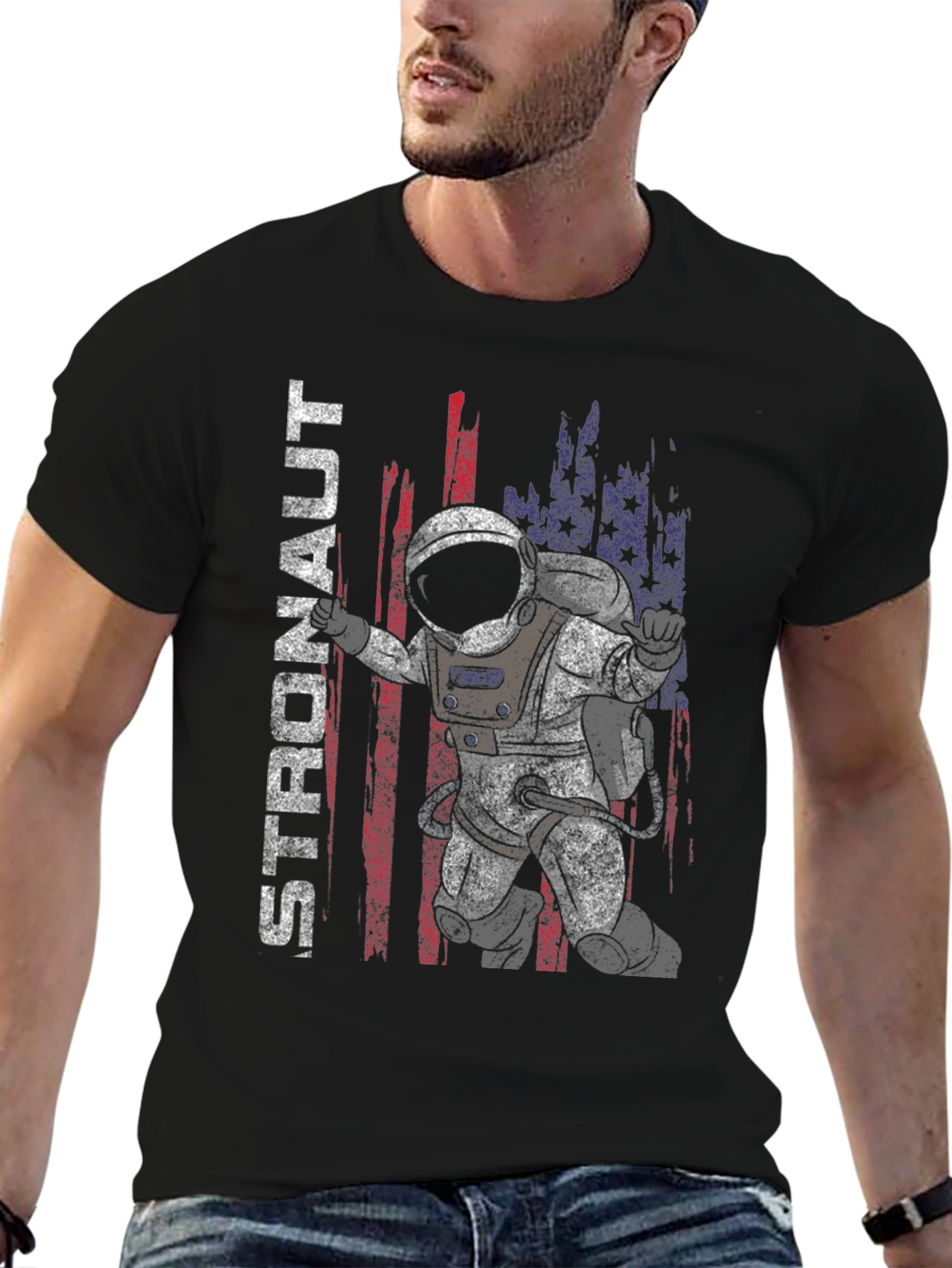 Astronaut American Flag Graphic T-Shirt