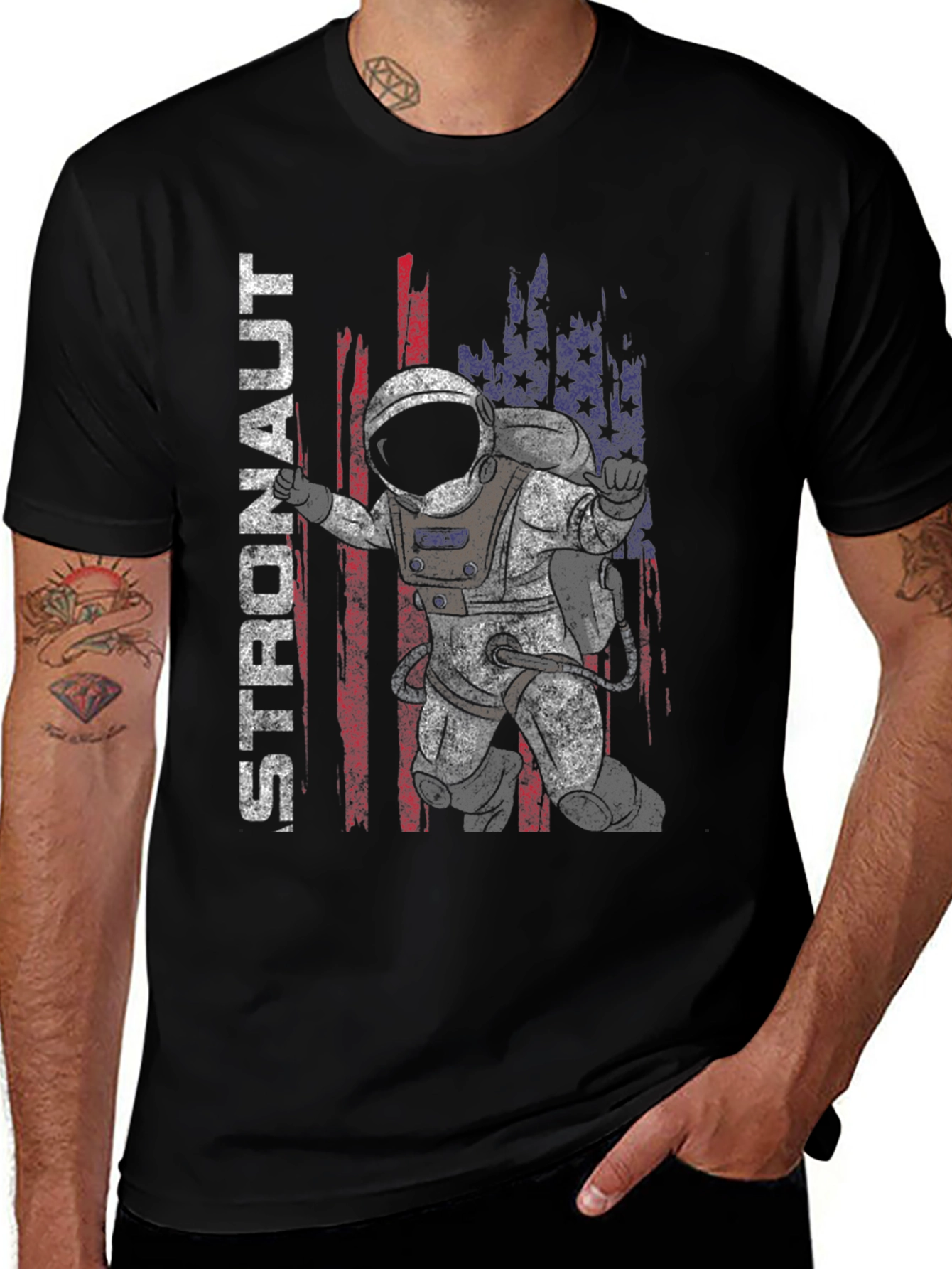 Astronaut American Flag Graphic T-Shirt