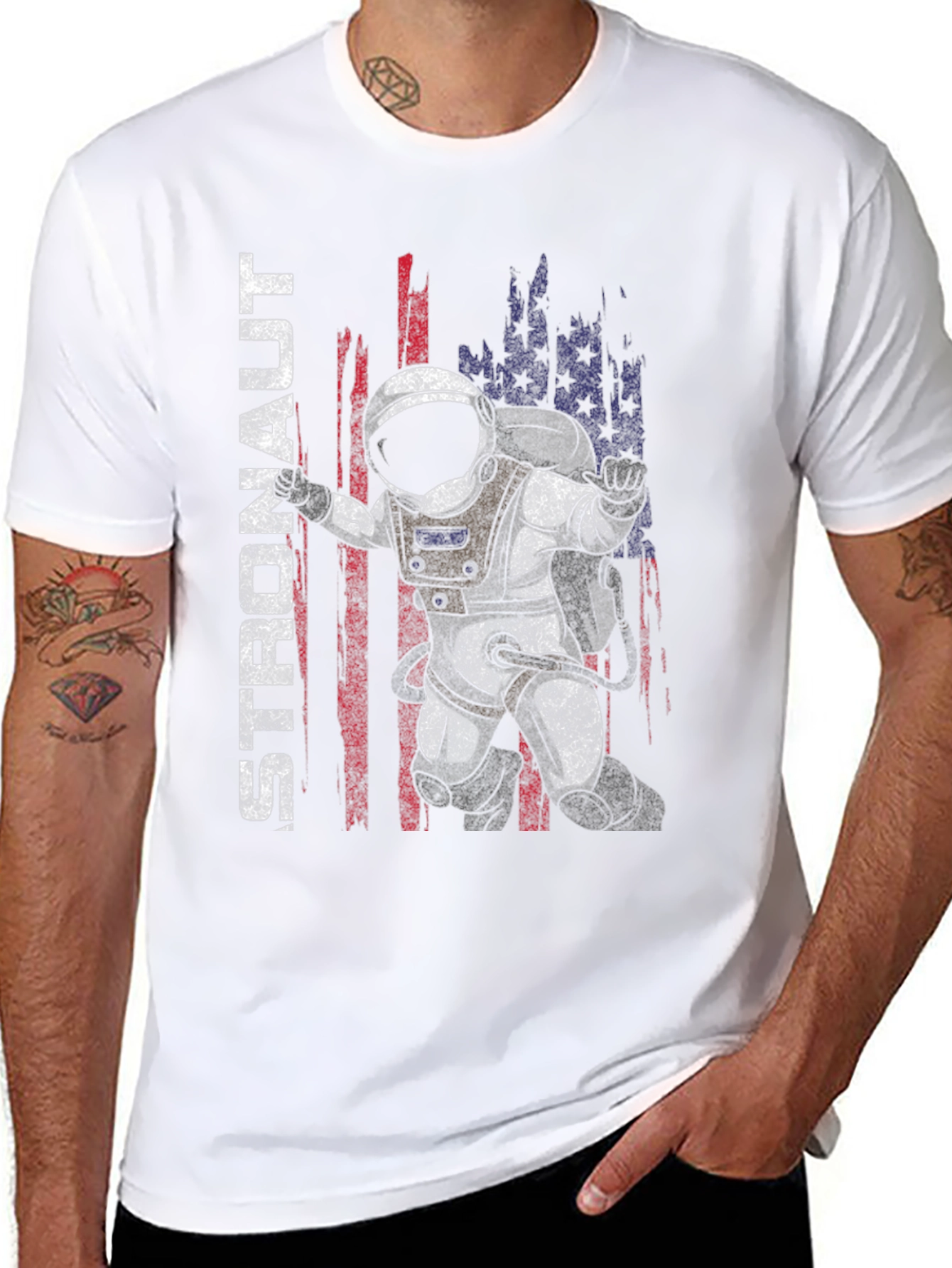 Astronaut American Flag Graphic T-Shirt