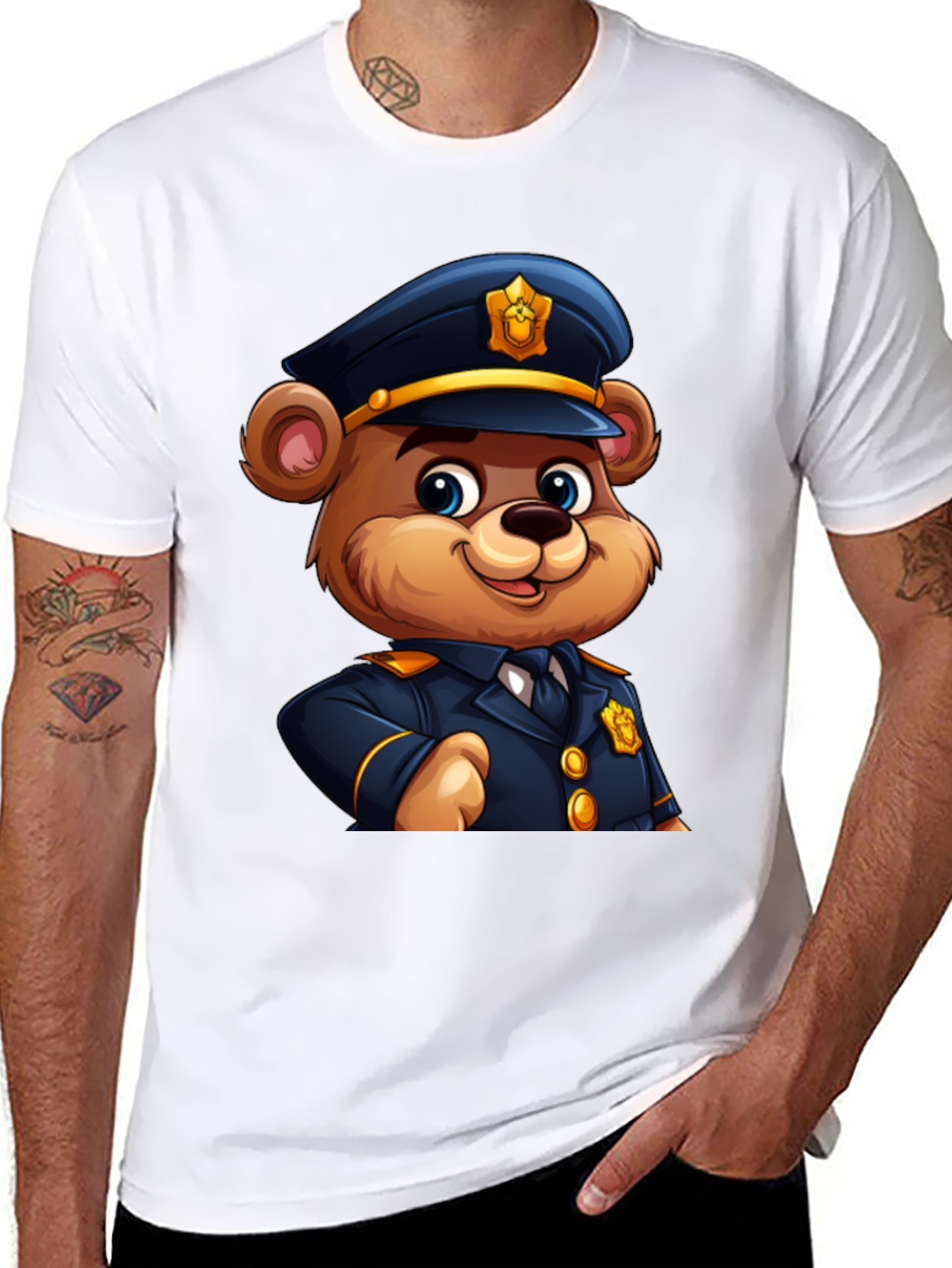 Police Bear Cartoon Graphic Tee