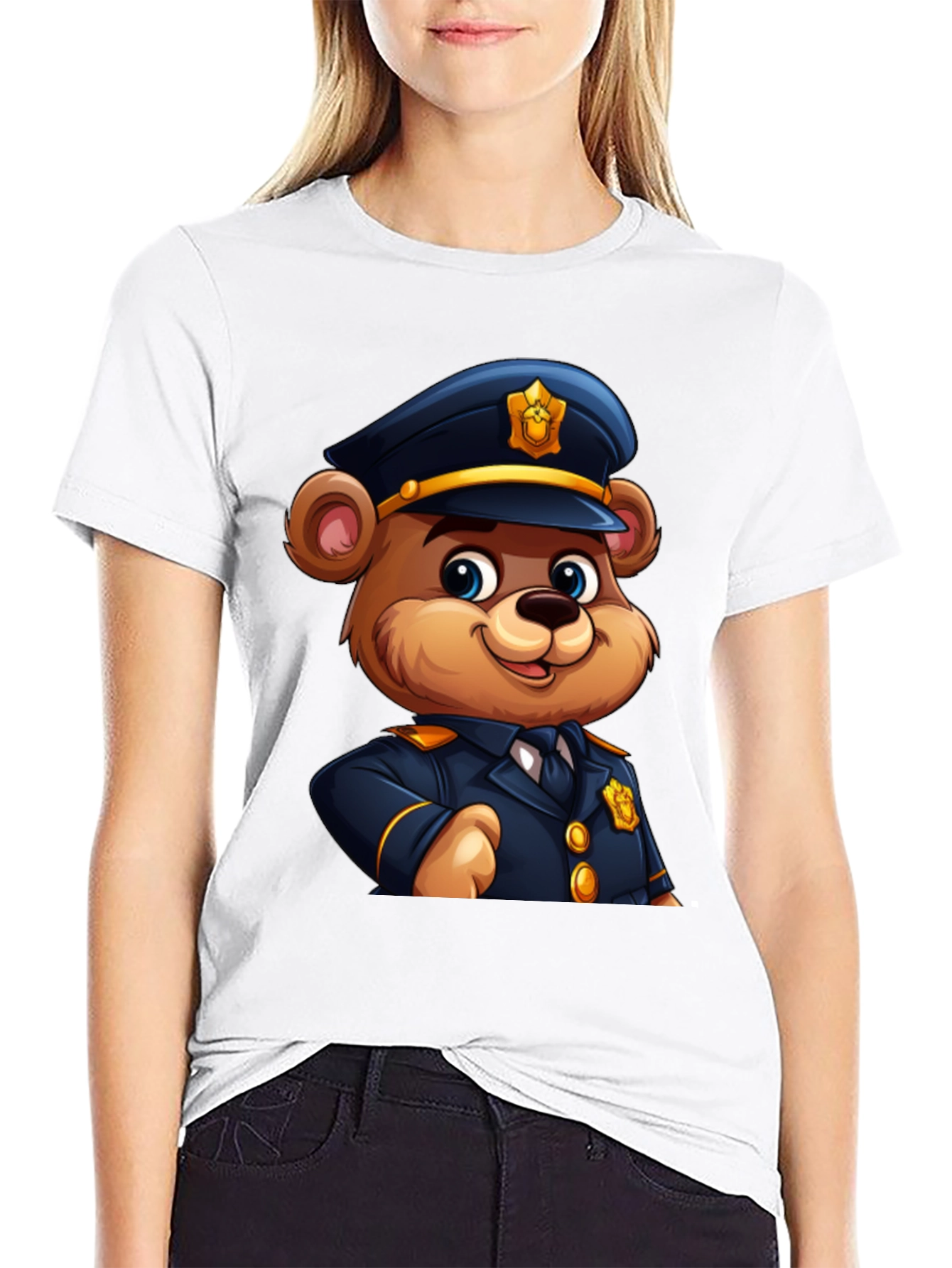 Police Bear Cartoon Graphic Tee