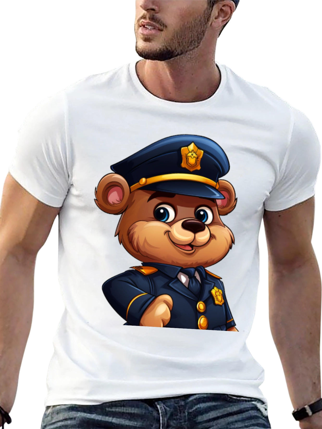 Police Bear Cartoon Graphic Tee