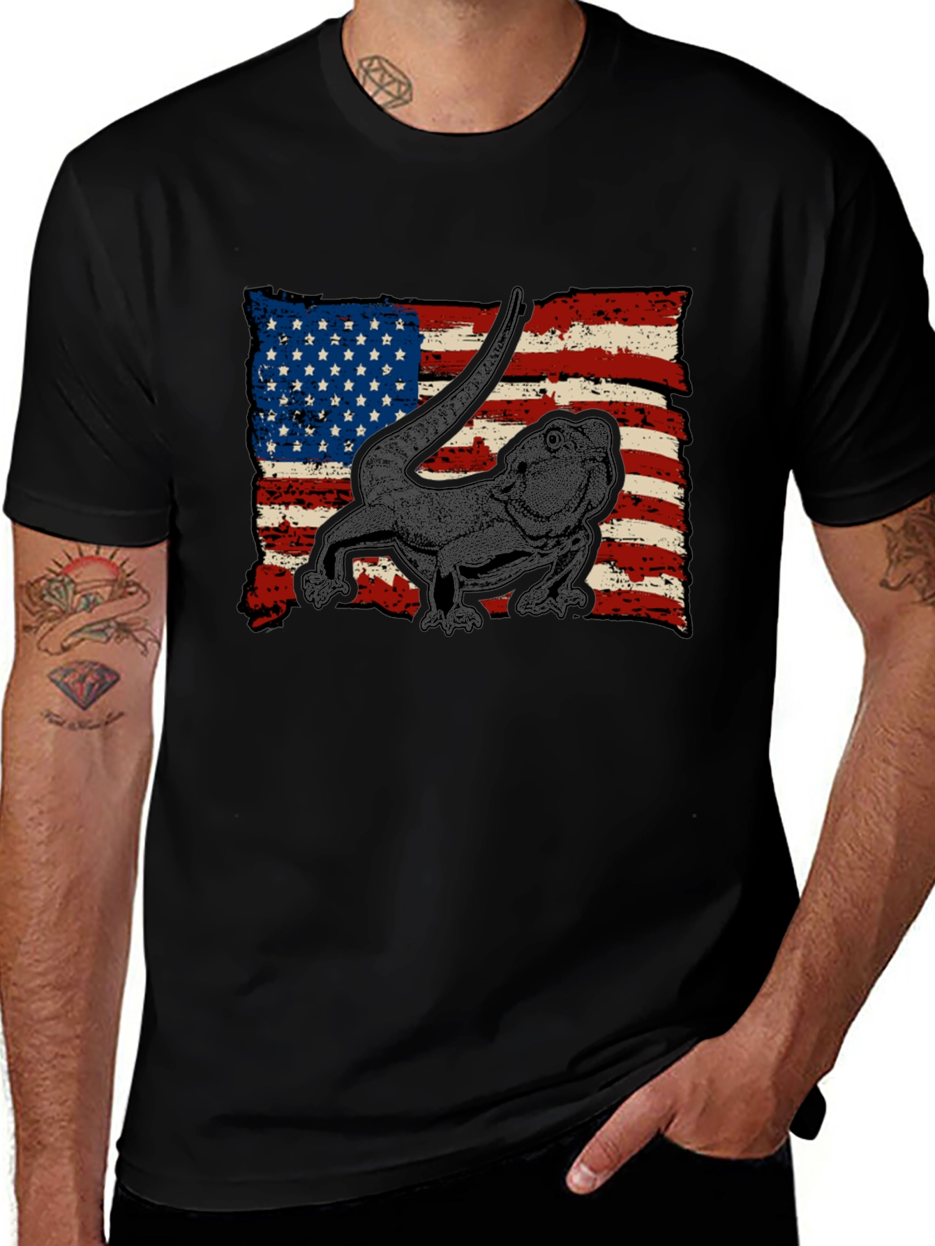 Bearded Dragon American Flag T-Shirt