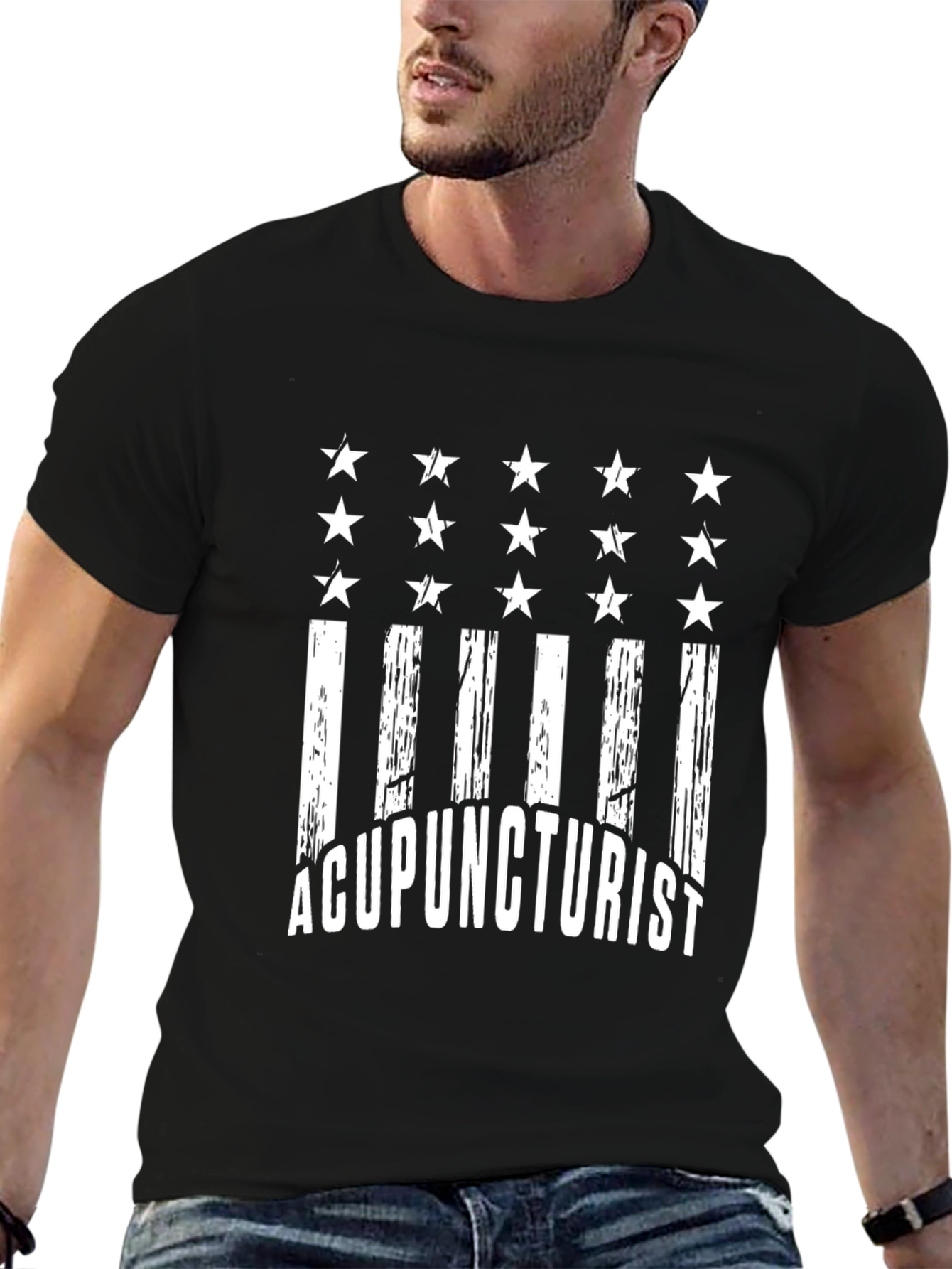 Acupuncturist Flag T-Shirt - Black Cotton Tee