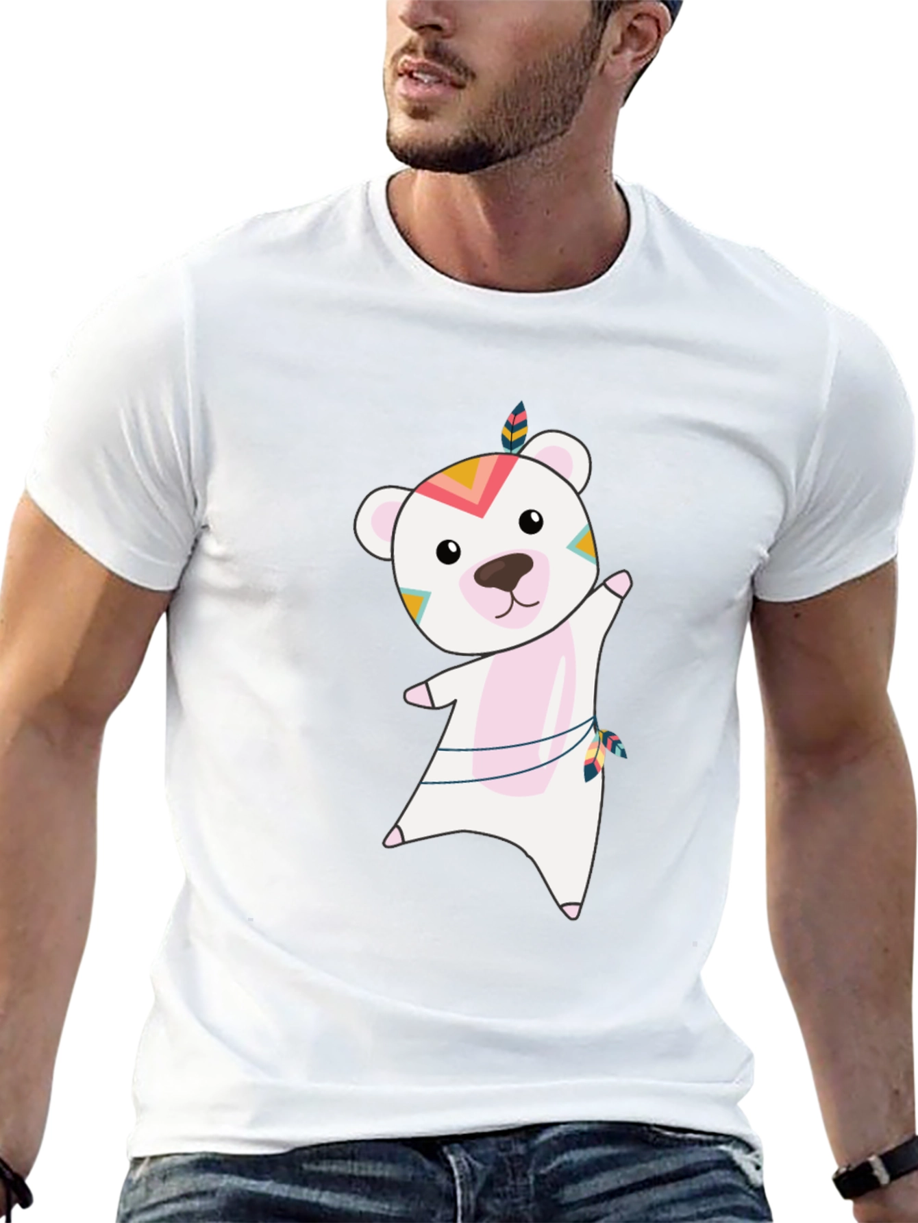 Bear Graphic Tee - Whimsical Mens Black T-Shirt
