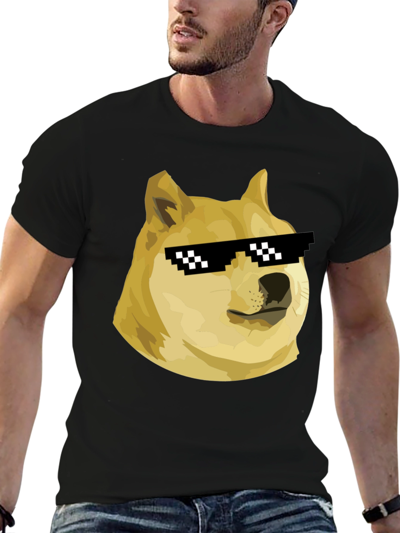 Doge Meme T-Shirt - Black Crew Neck
