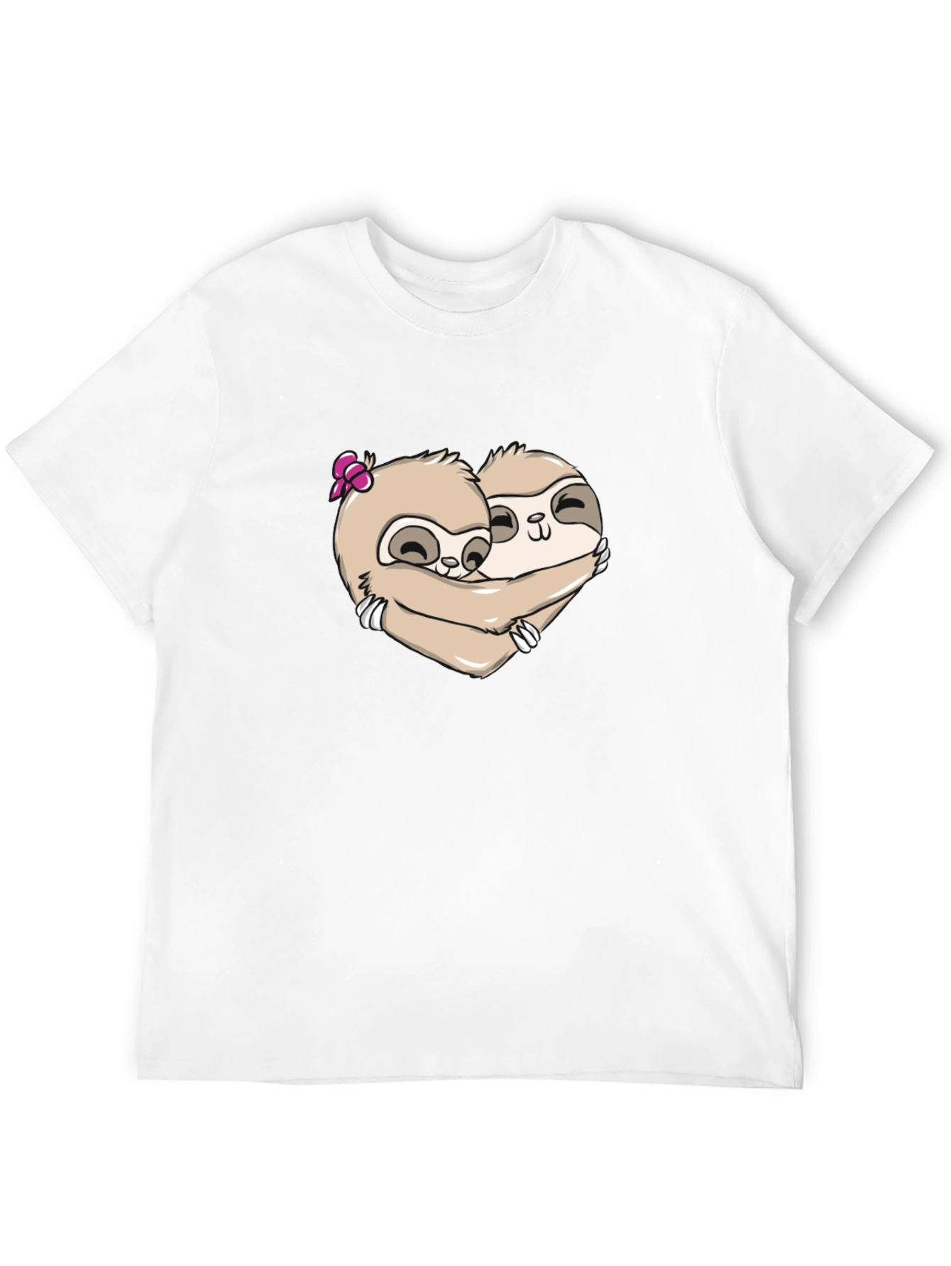 Cute Sloth Couple Hugging T-Shirt - Black