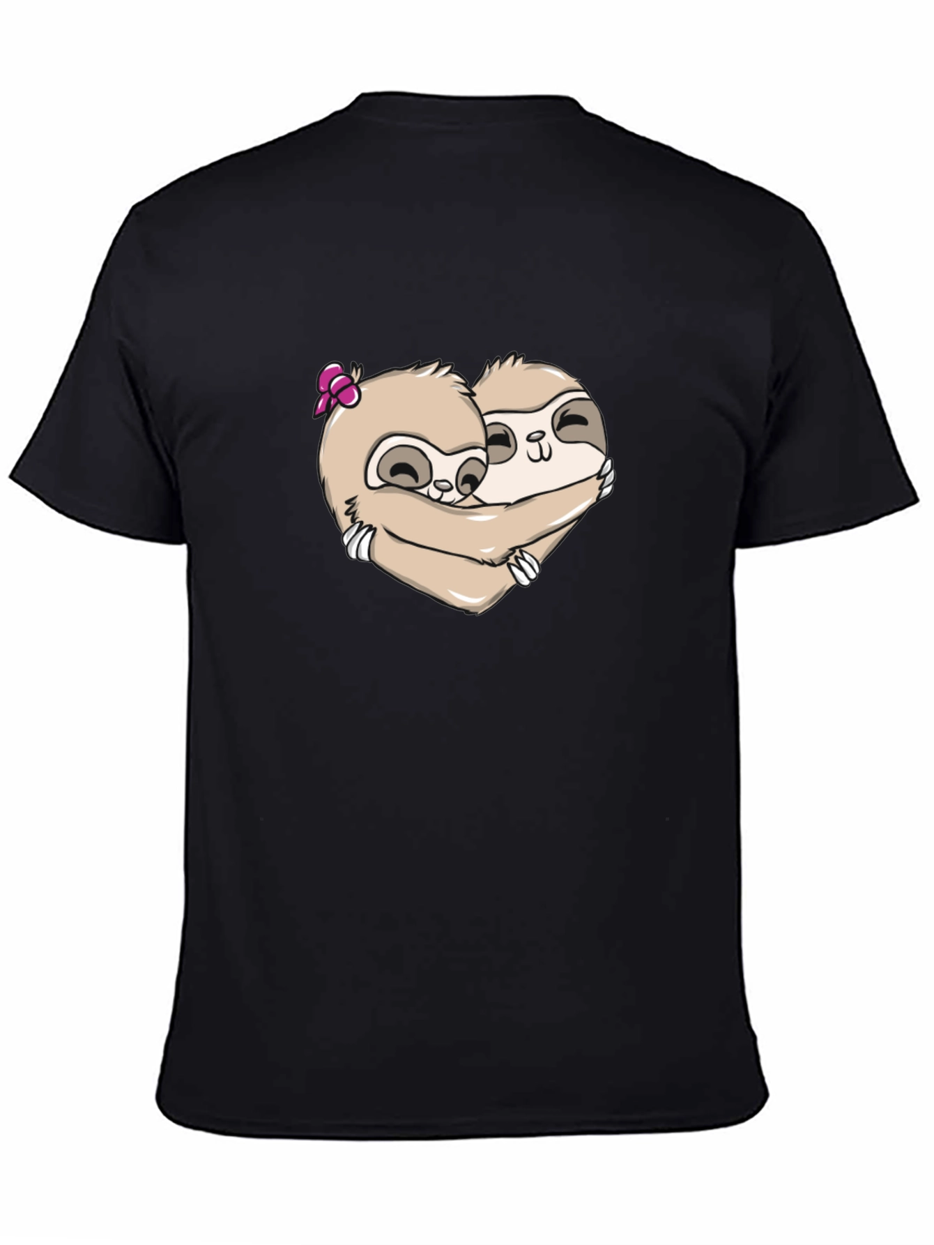 Cute Sloth Couple Hugging T-Shirt - Black