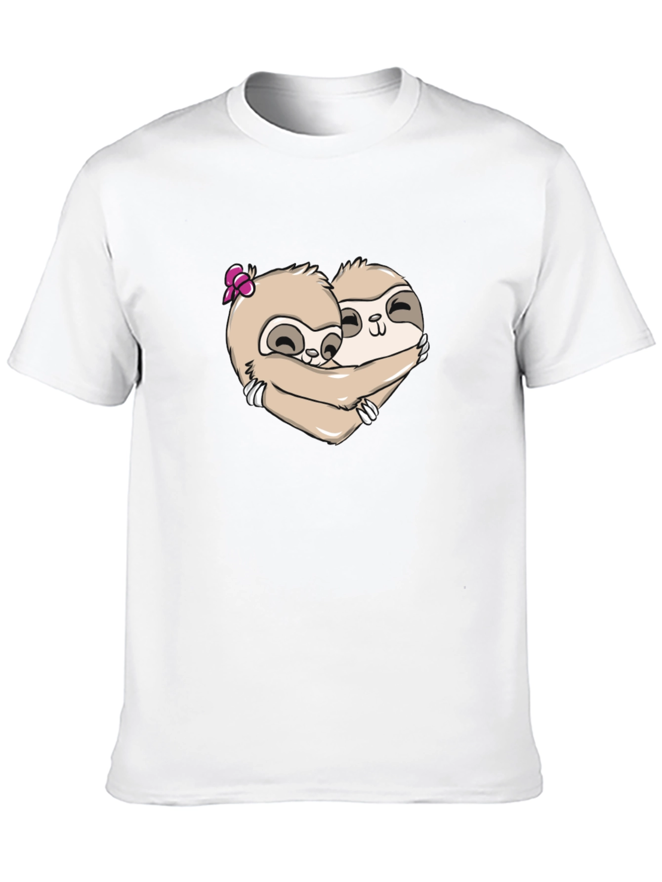 Cute Sloth Couple Hugging T-Shirt - Black
